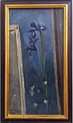 Vintage Mid-Century Still Life Oil Painting Swedish Art - Iris