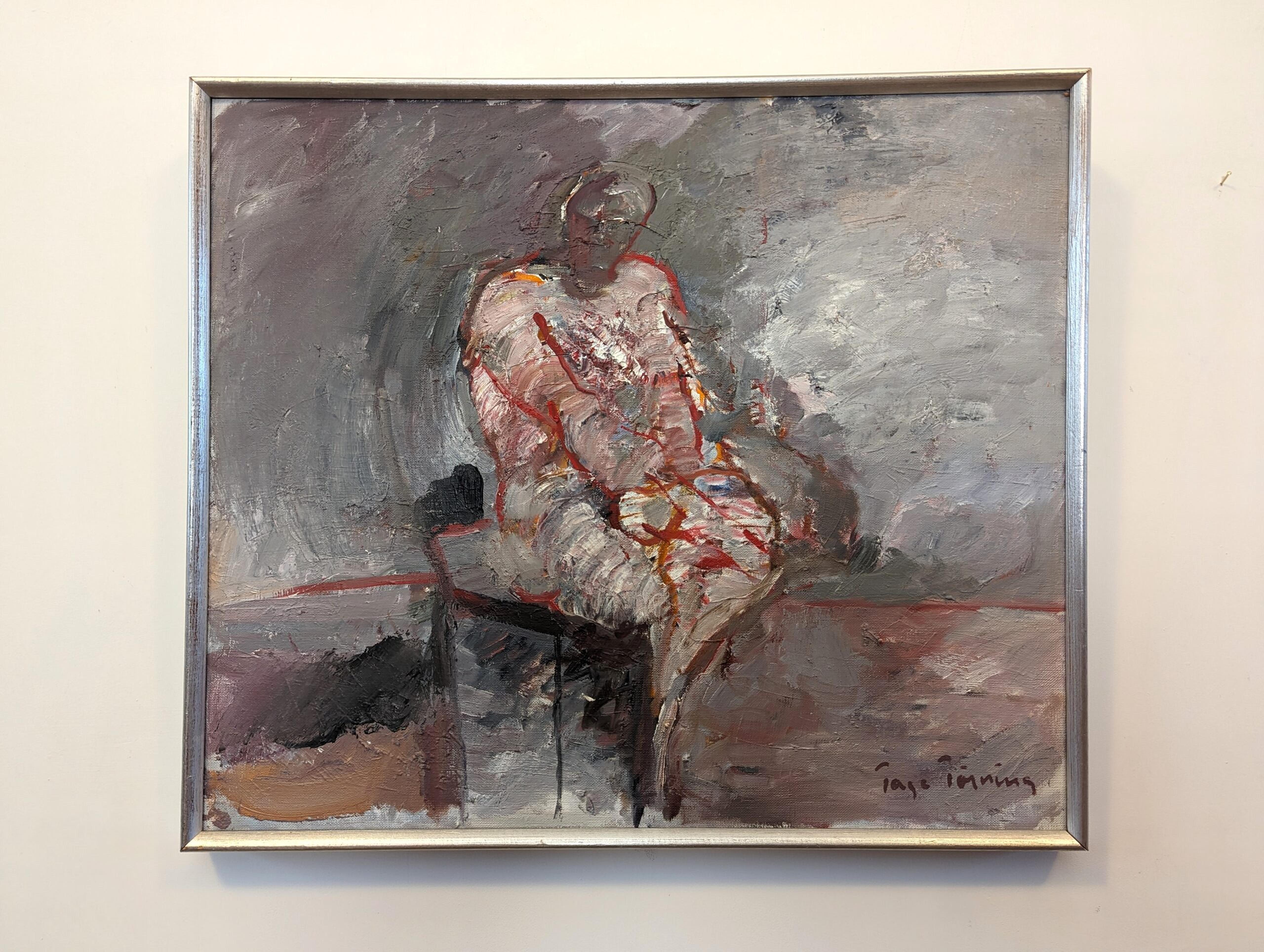 ENGIMA
Size: 49 x 57 cm (including frame)
Oil on canvas

An emotive and skillfully executed mid-century abstract figurative composition, painted in oil onto canvas.

The piece features a figure seated on a chair, its form abstracted. Striking in its