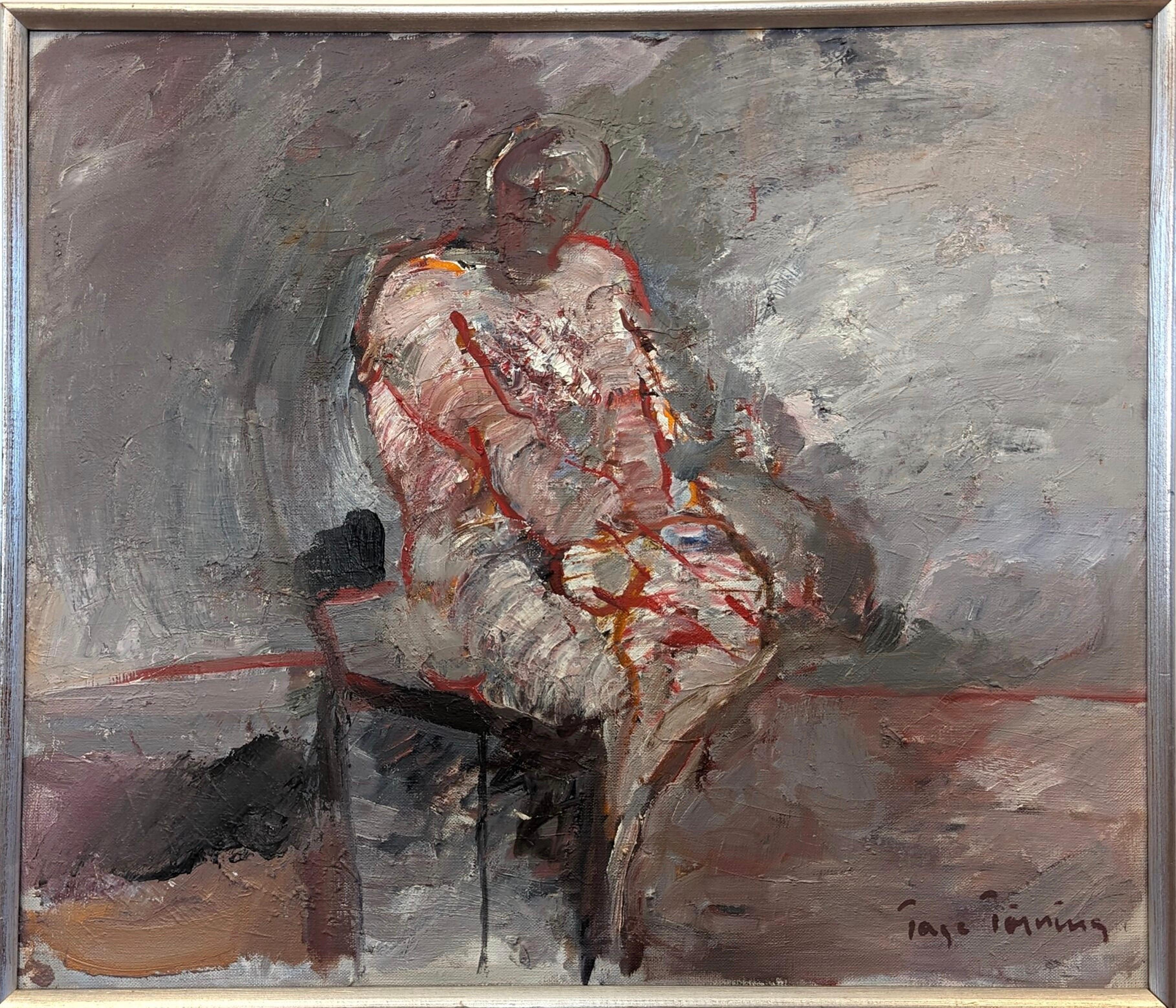 Figurative Painting di Unknown - Pittura ad olio astratta figurativa svedese d'epoca della metà del secolo con cornice - Enigma