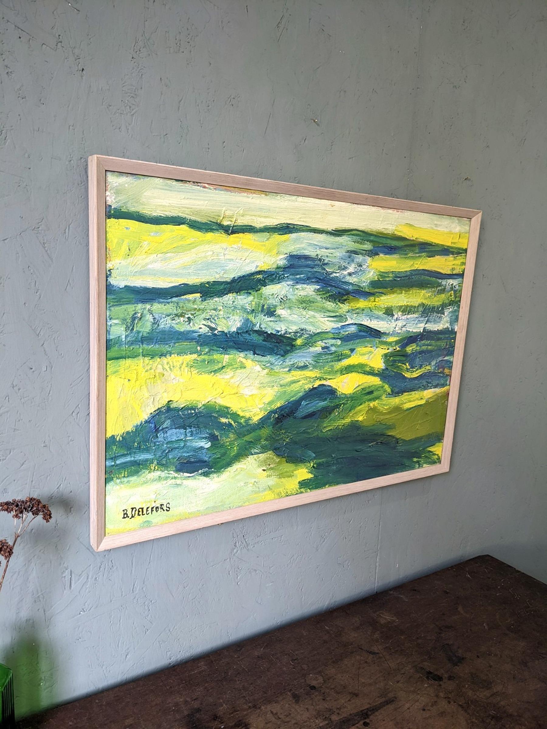 Vintage Mid-Century Swedish Abstract Framed Oil Painting - Waves For Sale 1