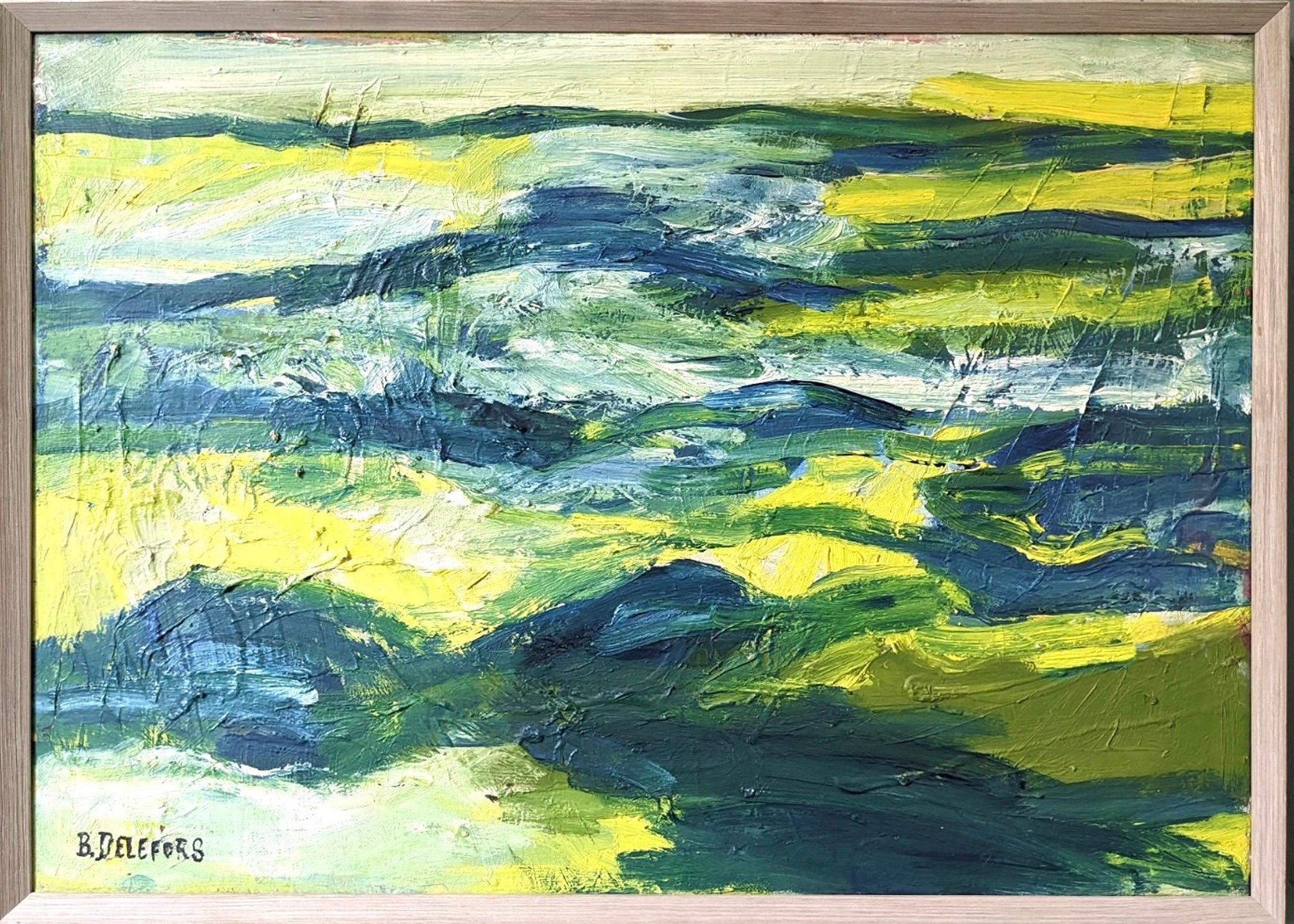 Vintage Mid-Century Swedish Abstract Framed Oil Painting - Waves