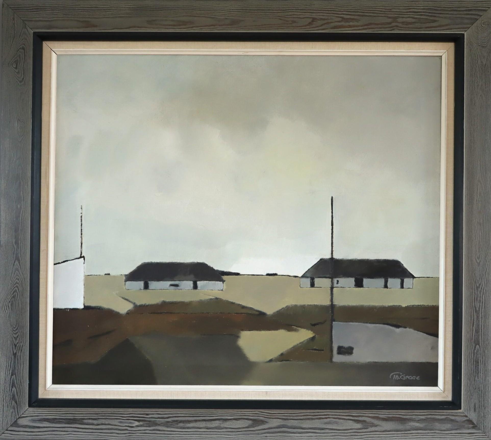 Vintage Mid Century Swedish Abstract Landscape Oil Painting -Where the Sky Rests