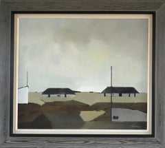 Vintage Mid Century Swedish Abstract Landscape Oil Painting -Where the Sky Rests (Où le ciel se repose)