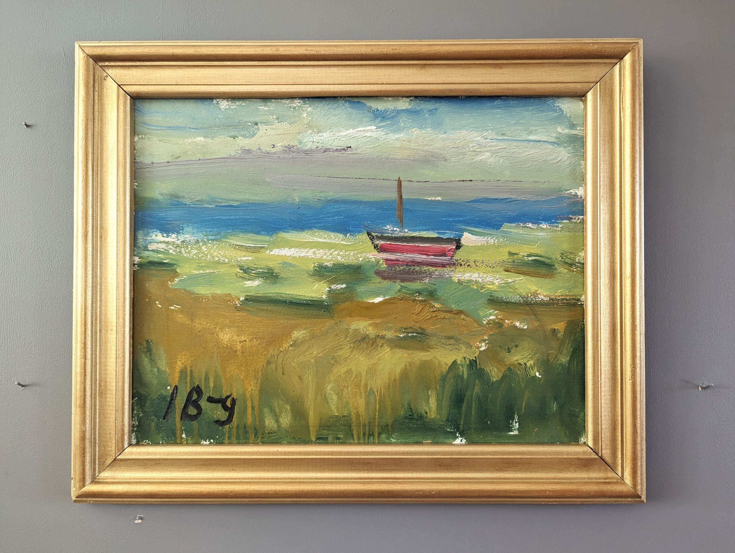 Schwedische abstrakte Meereslandschaft, Vintage, Ölgemälde, Mid-Century, Vintage, Coastal Splendour (Moderne), Painting, von Unknown
