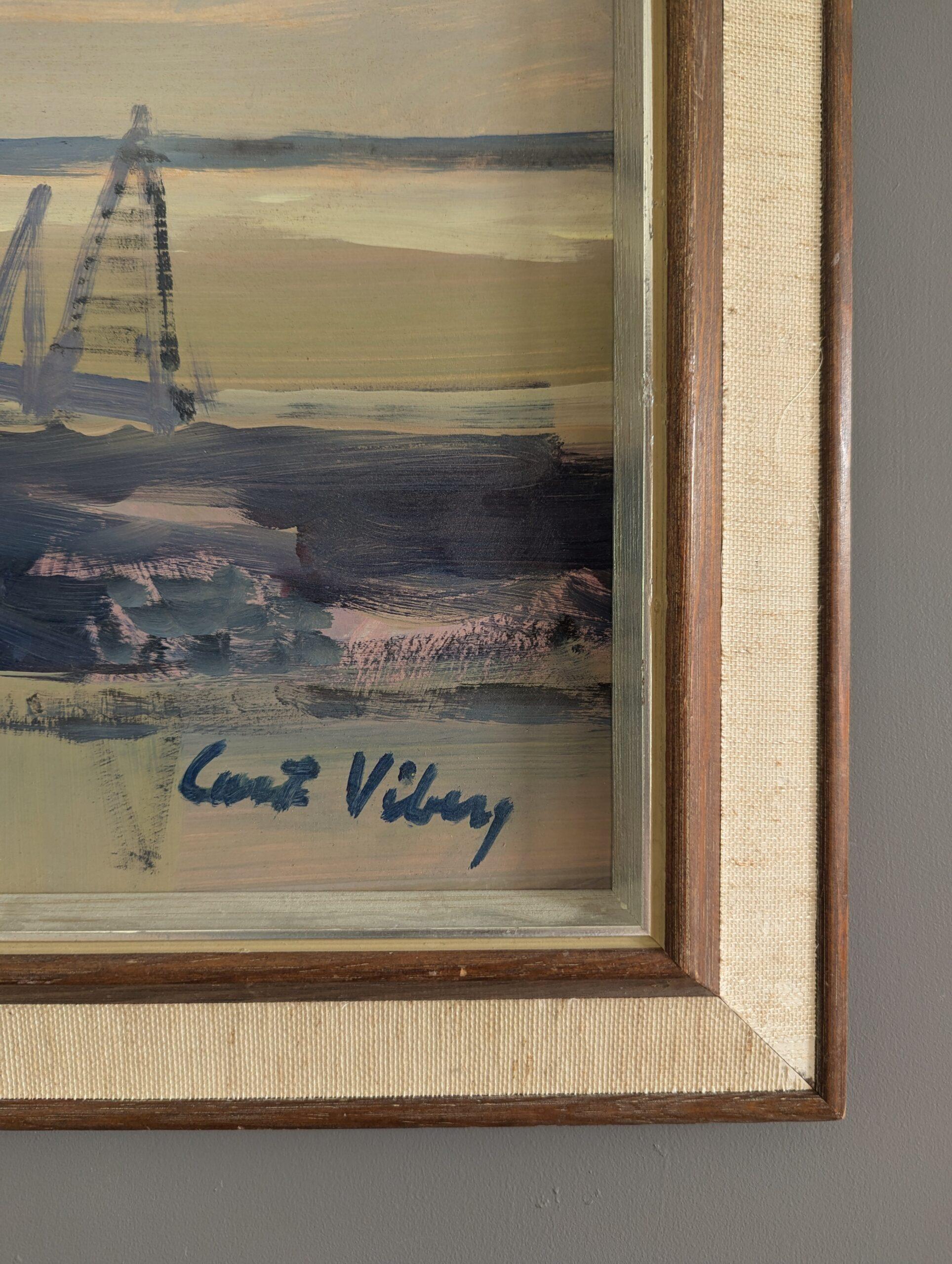 Pintura al óleo abstracta sueca de mediados de siglo - Cuentos del mar en venta 5