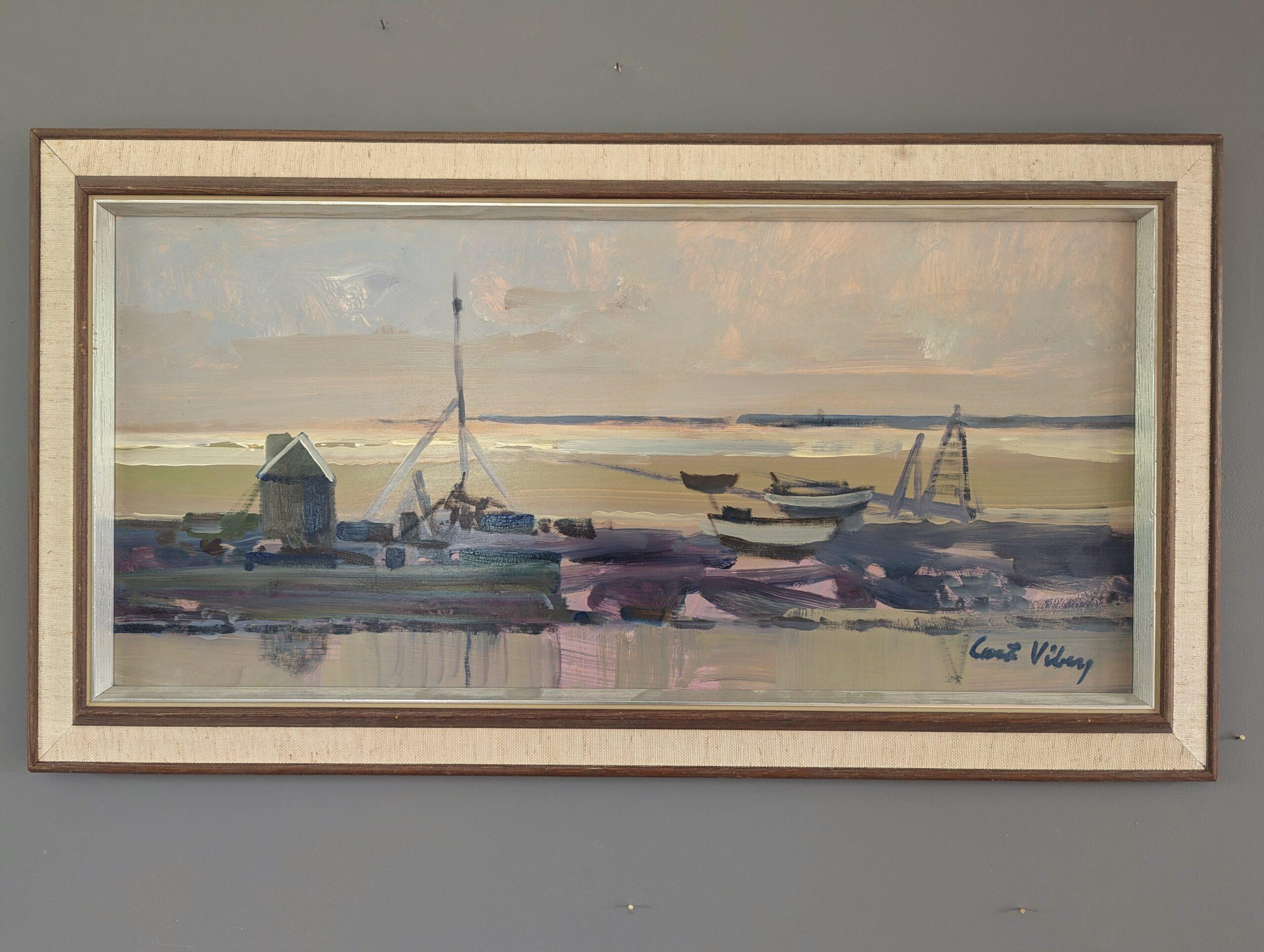 Pintura al óleo abstracta sueca de mediados de siglo - Cuentos del mar - Painting Moderno de Unknown