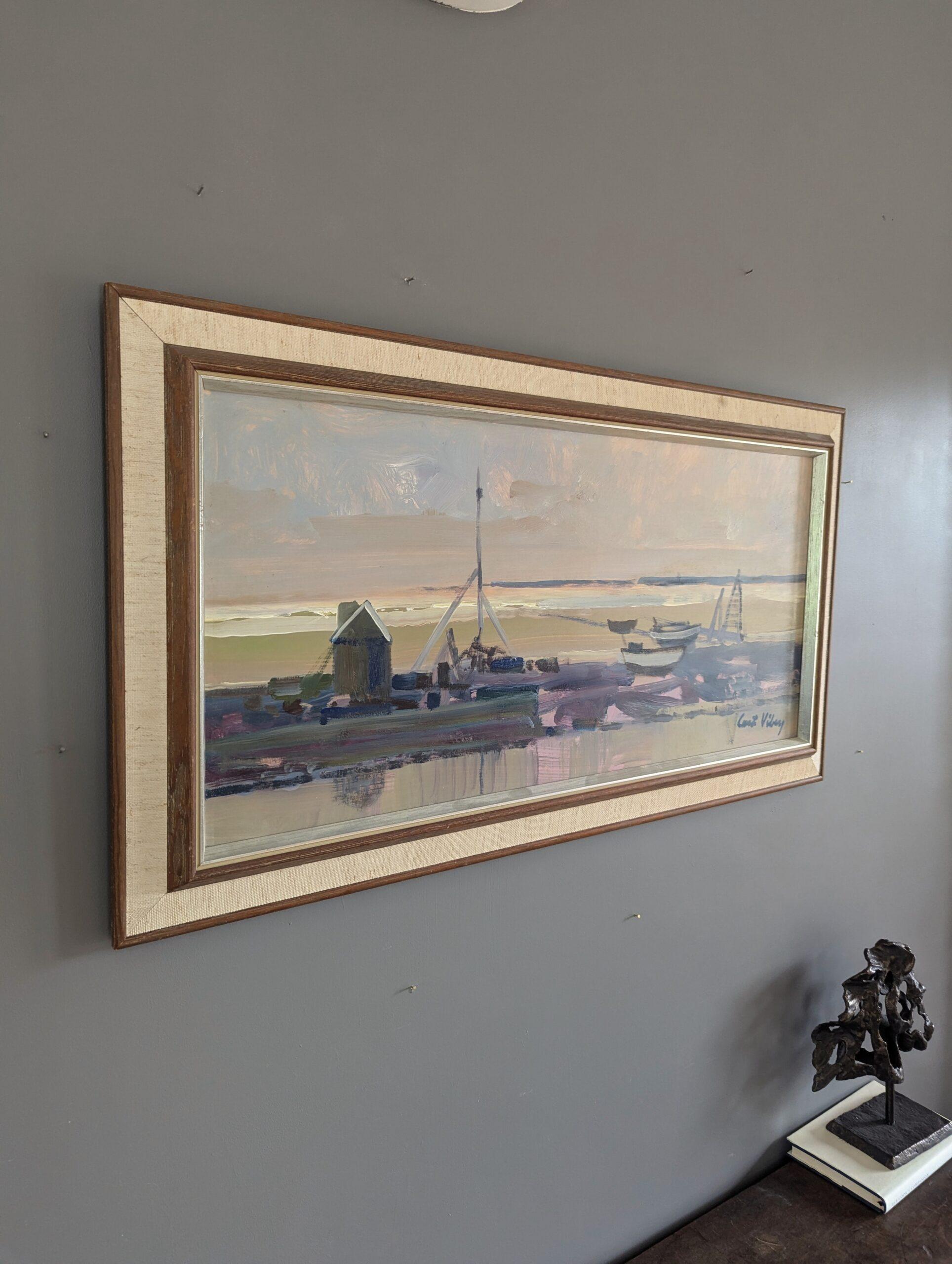 Pintura al óleo abstracta sueca de mediados de siglo - Cuentos del mar - Landscape Painting Marrón de Unknown