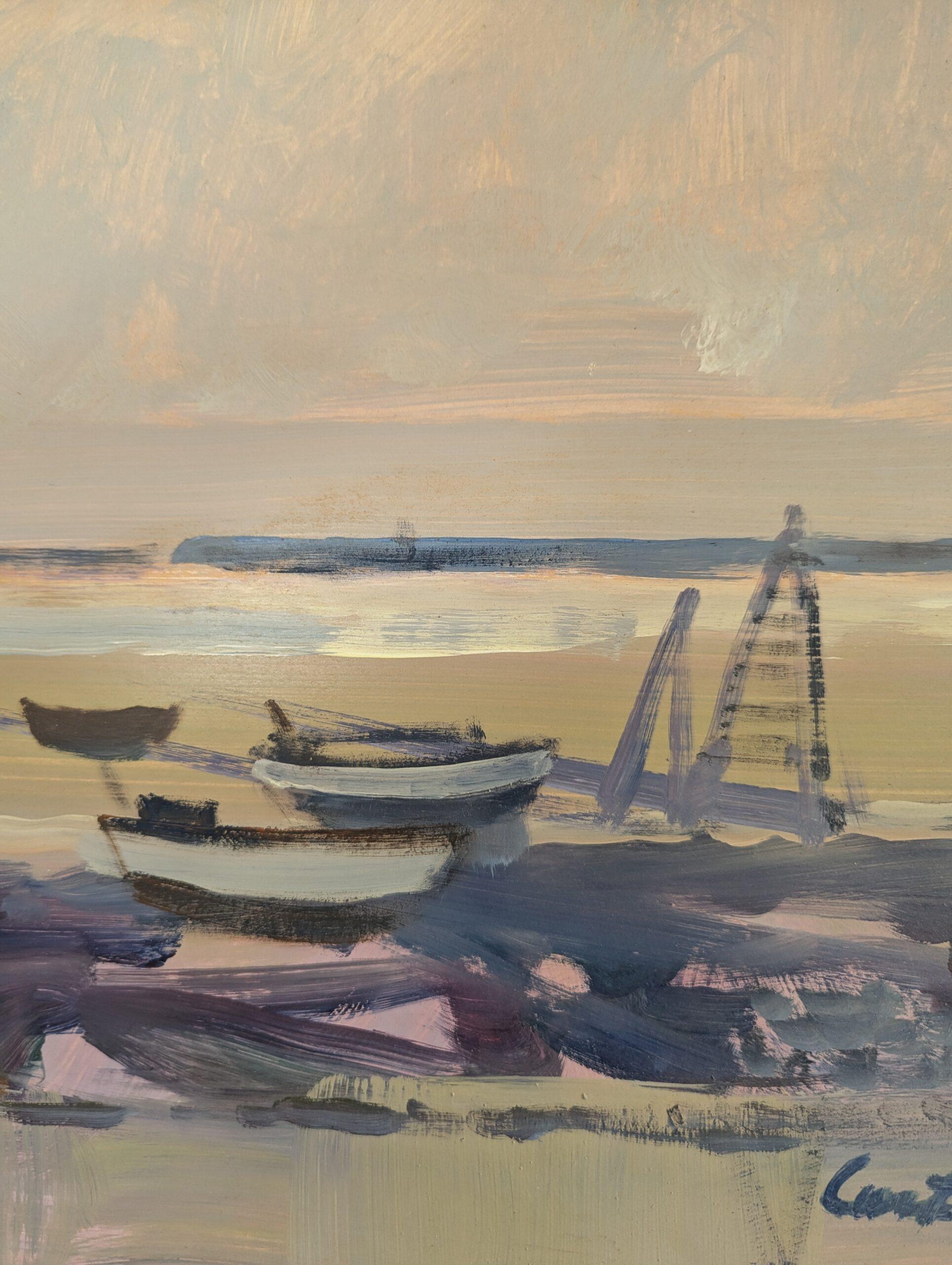 Pintura al óleo abstracta sueca de mediados de siglo - Cuentos del mar en venta 2