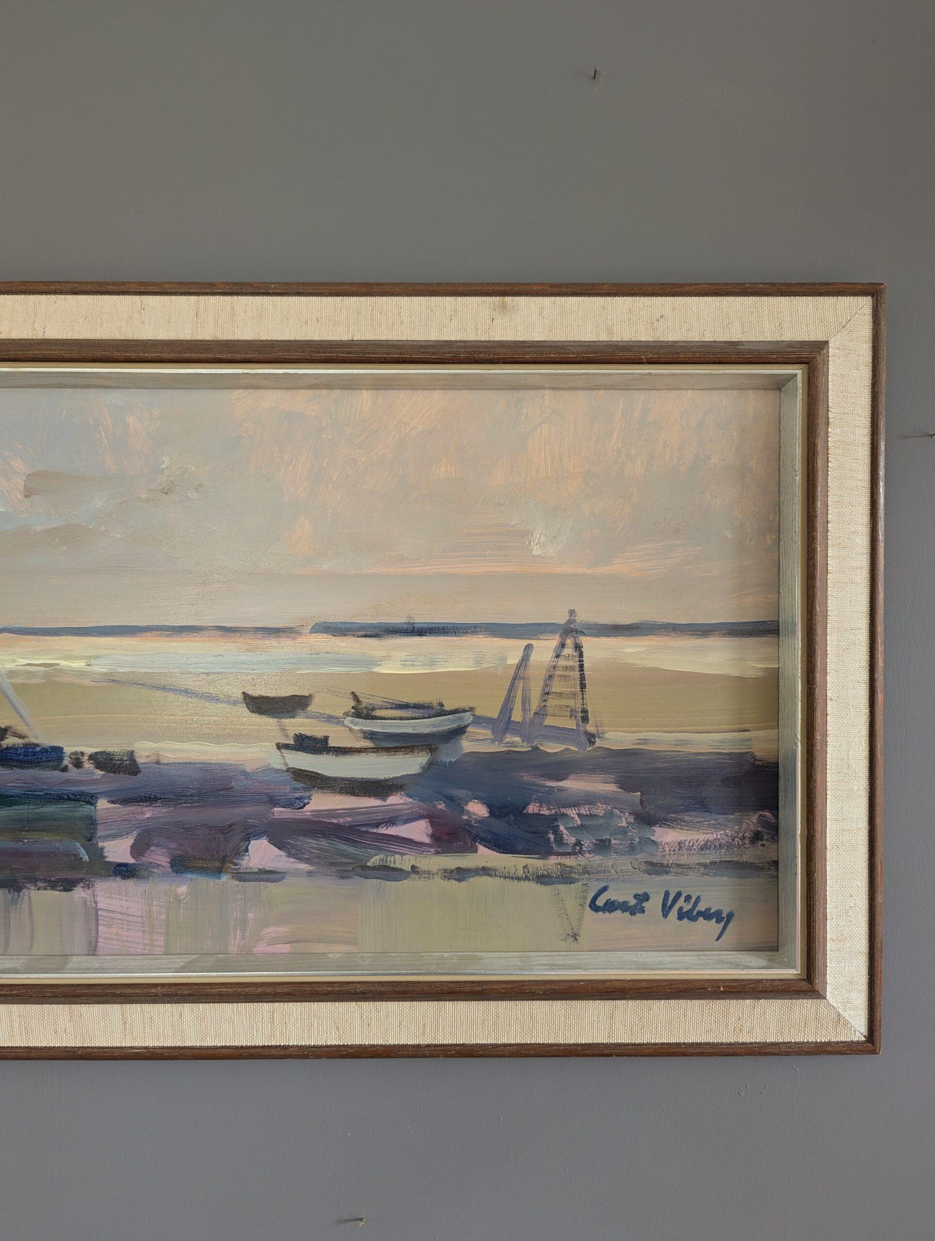 Pintura al óleo abstracta sueca de mediados de siglo - Cuentos del mar en venta 4