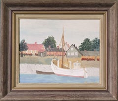 Vintage Mid-Century Swedish Coastal Framed Oil Painting - Summer Boat