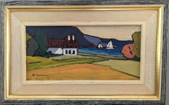 Schwedische Küstenlandschaft, Ölgemälde, Vintage, Mid-Century, Haus an der Bucht