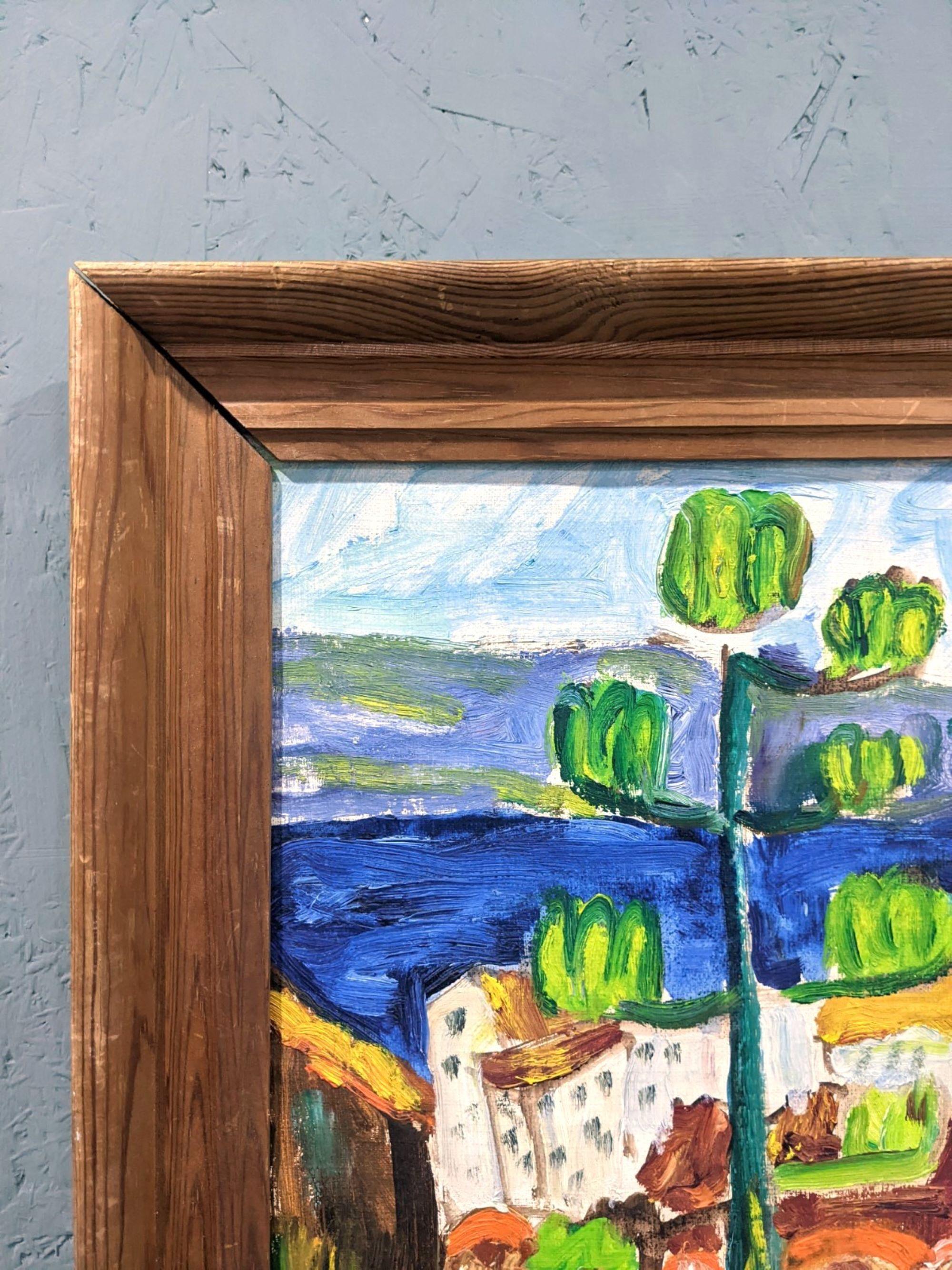 Vintage Mid-Century Swedish Coastal Oil Painting - Mediterranean Town, Framed 6