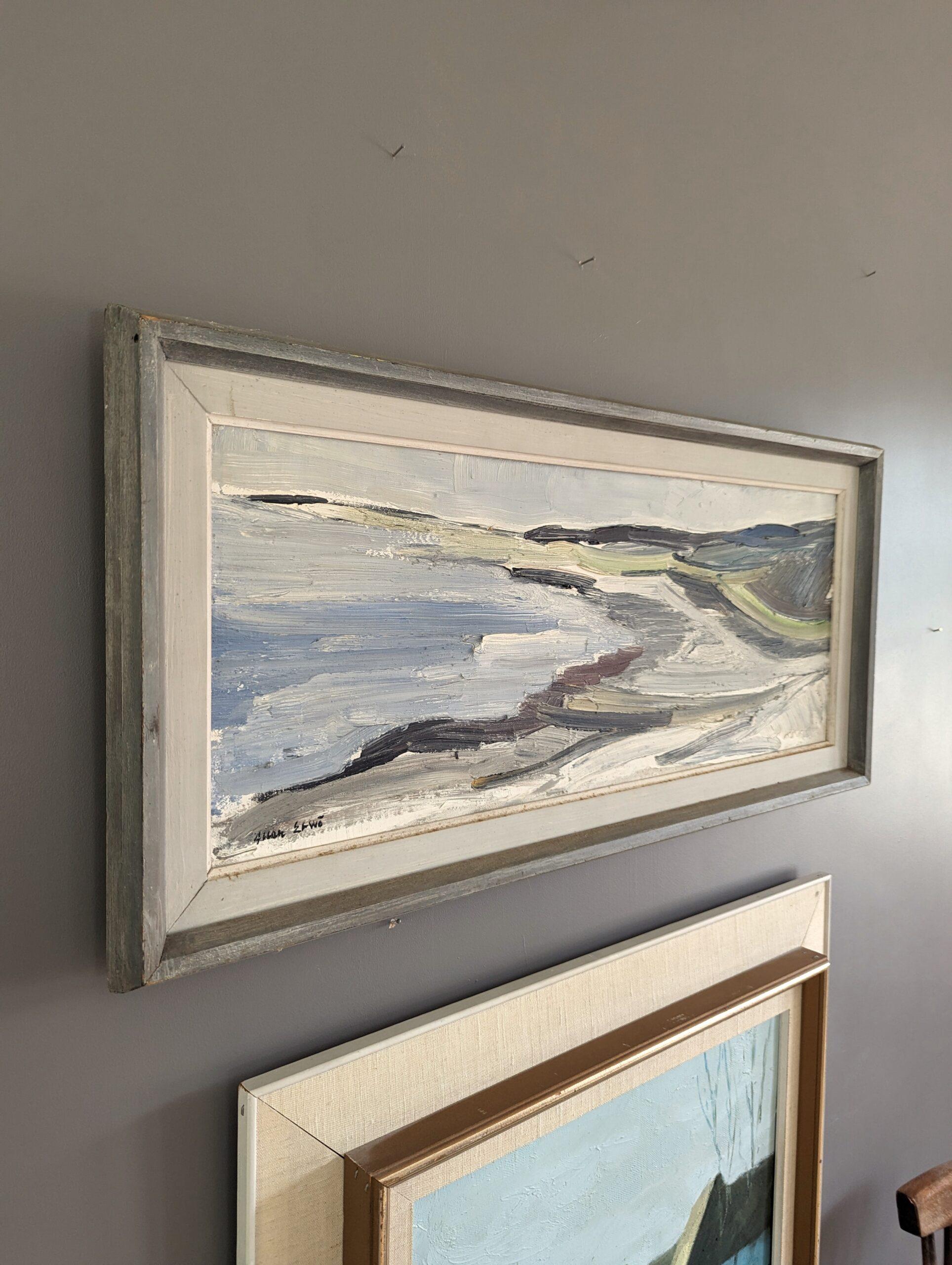 Pittura ad olio d'epoca della metà del secolo scorso con paesaggio marino svedese - Pure Shores 8