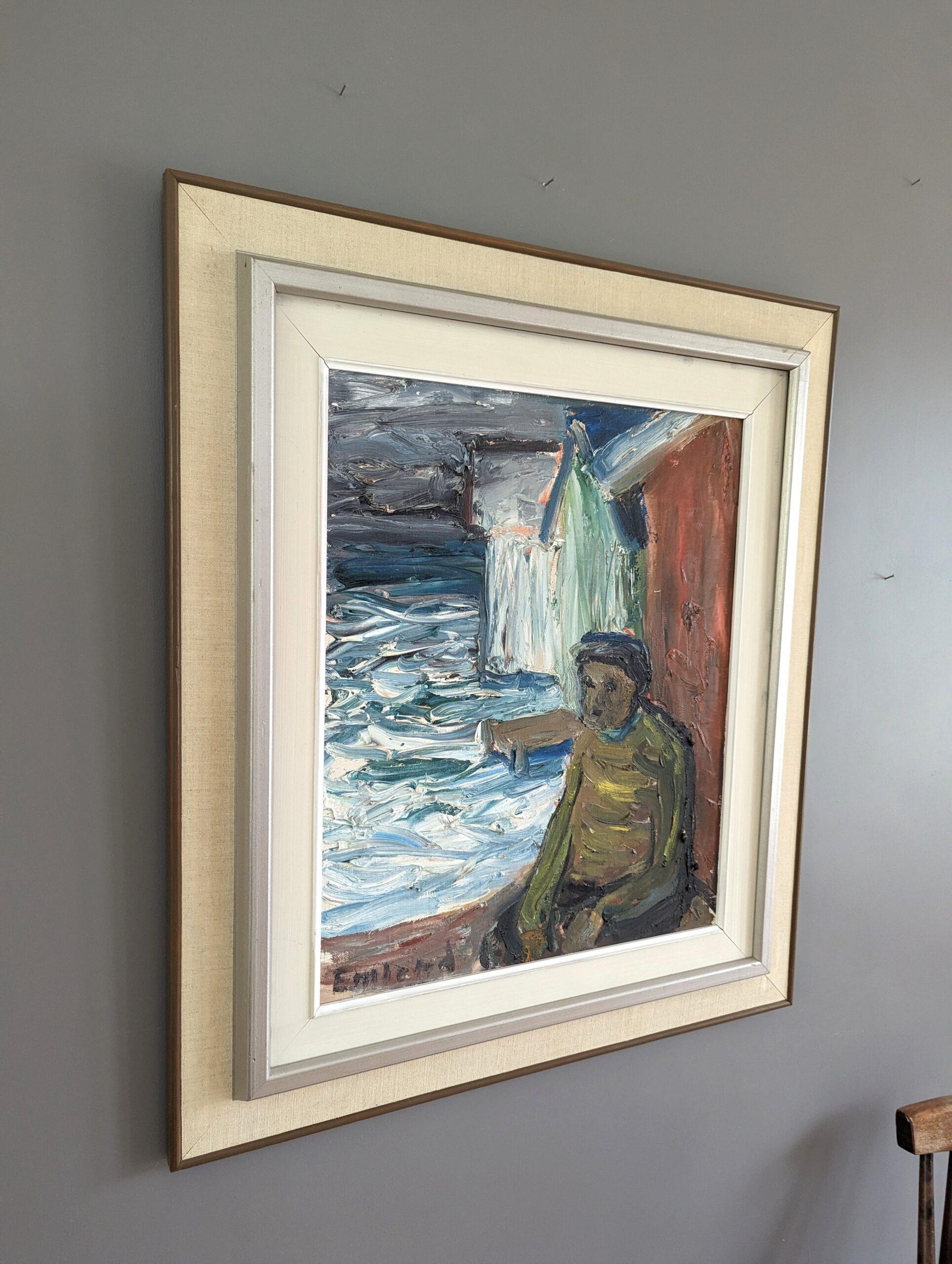 Vintage Mid-Century Swedish Coastal Seascape Oil Painting - Watching the Waves For Sale 2