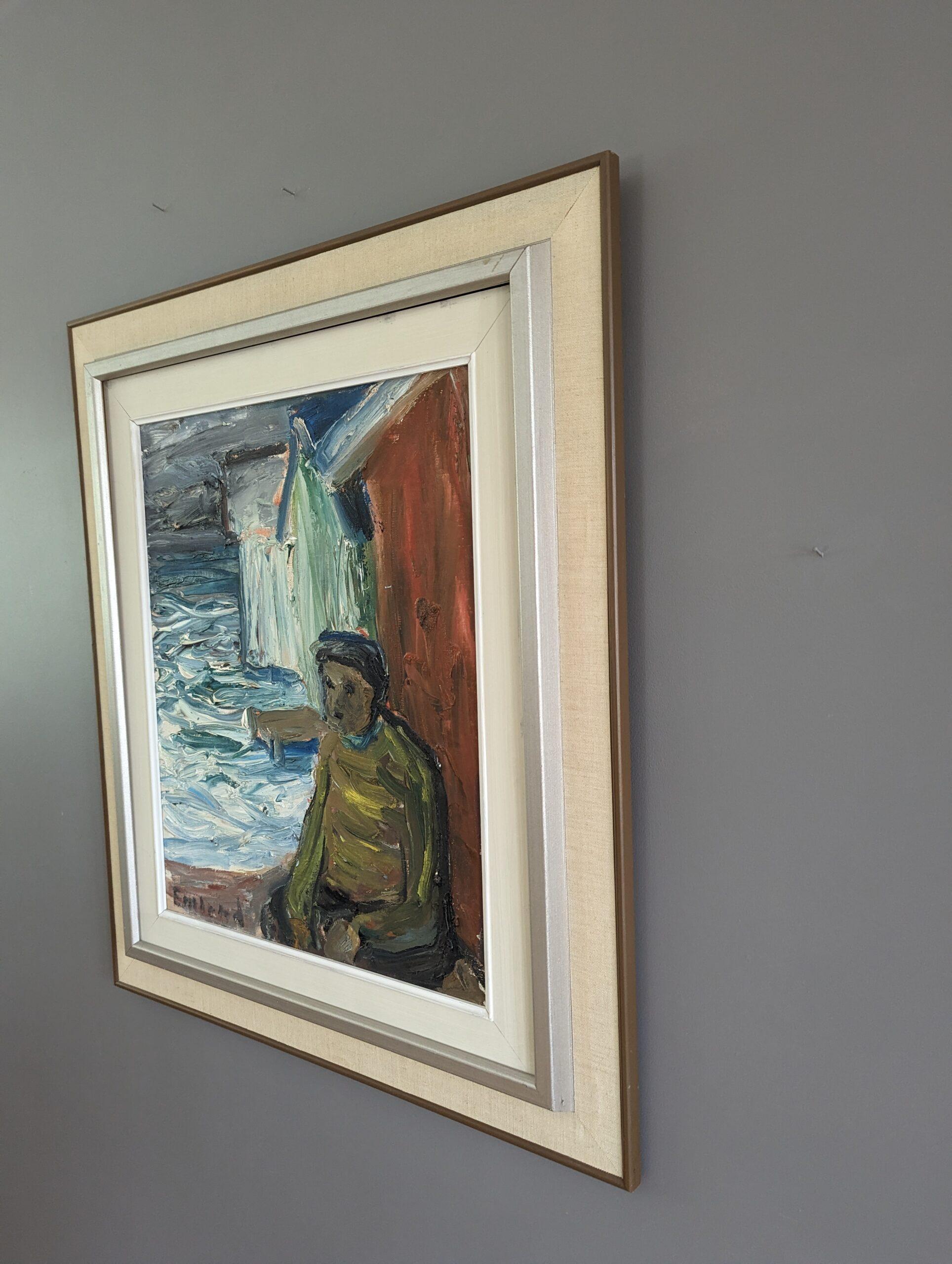 Vintage Mid-Century Swedish Coastal Seascape Oil Painting - Watching the Waves For Sale 3