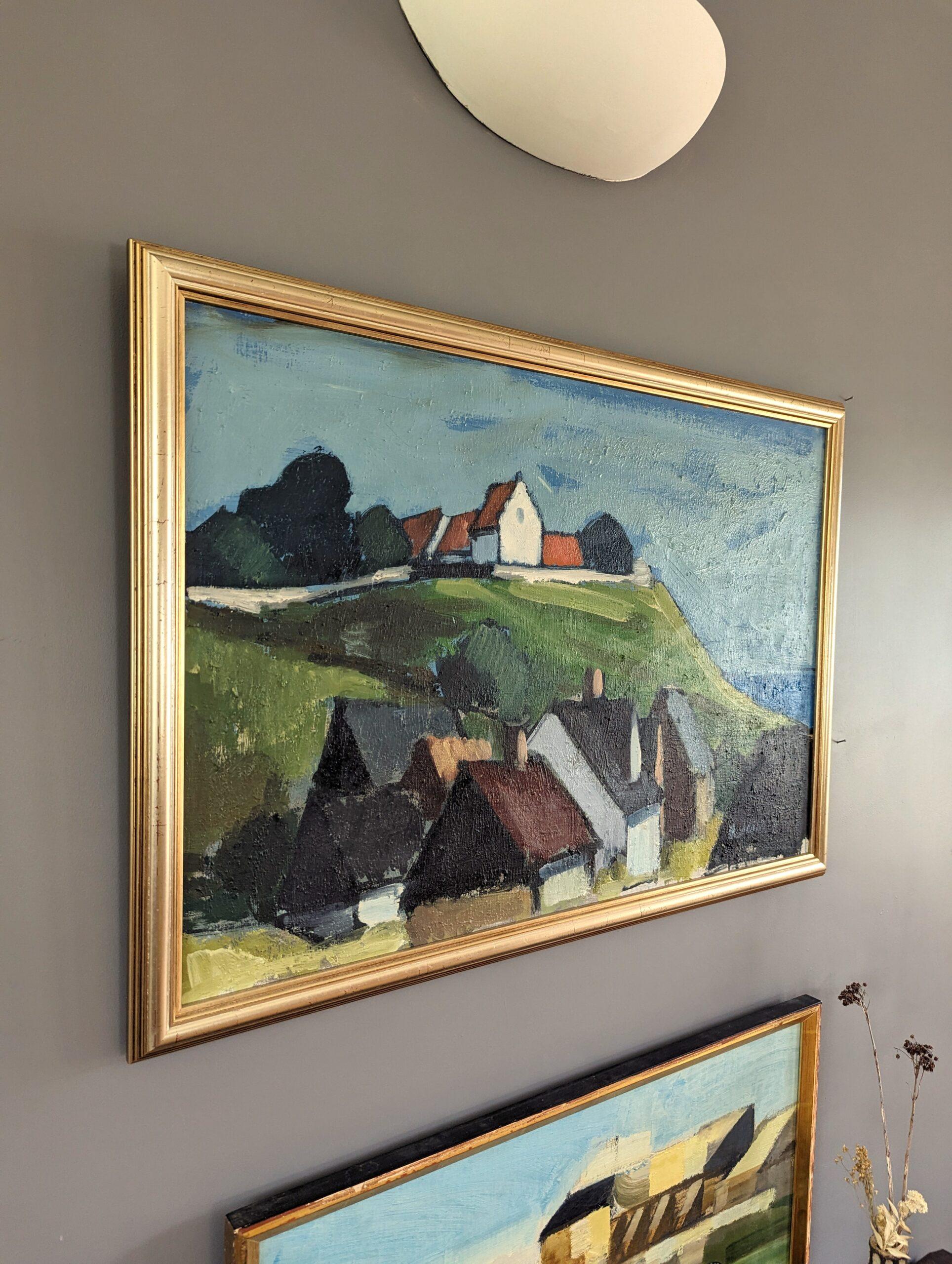 Vintage Mid-Century Swedish Expressive Landscape Oil Painting - Coastal Living For Sale 1