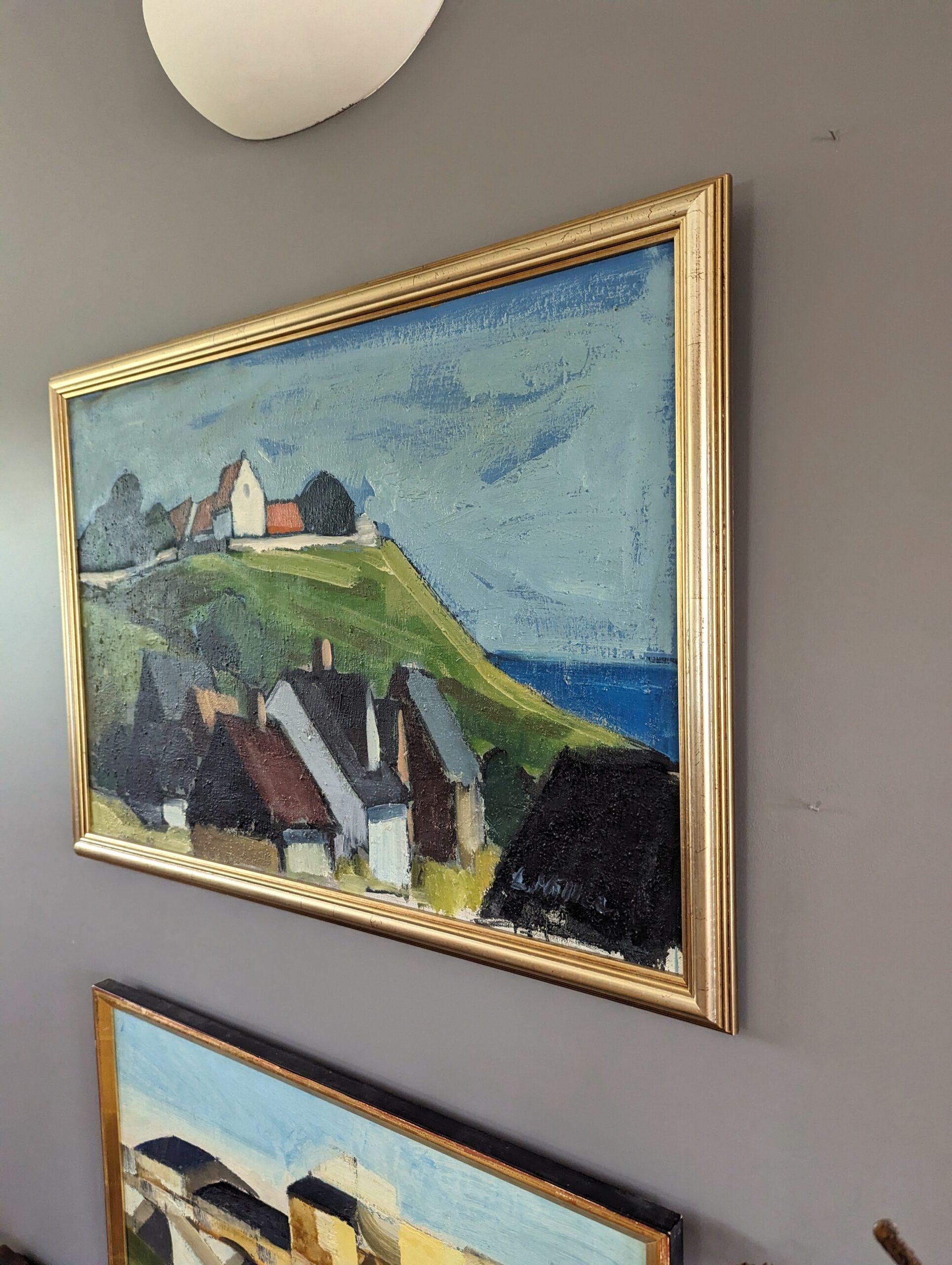 Vintage Mid-Century Swedish Expressive Landscape Oil Painting - Coastal Living For Sale 2