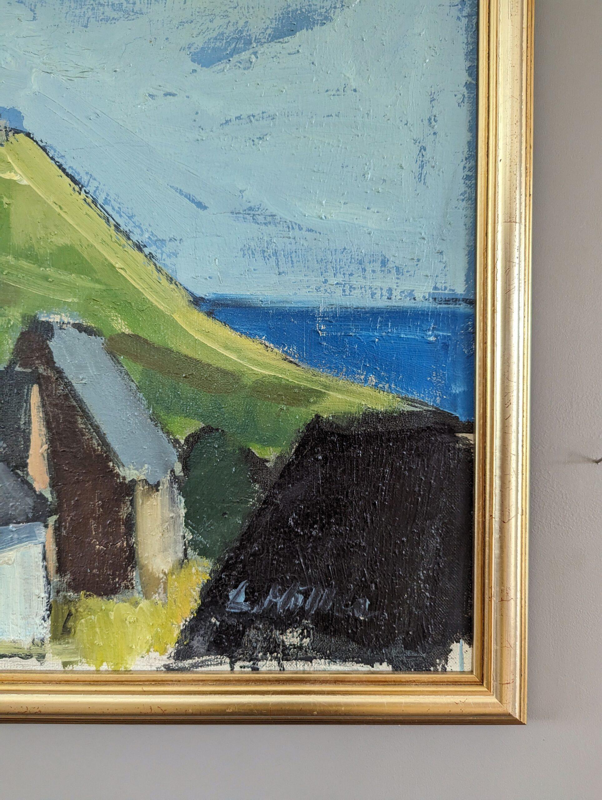 Vintage Mid-Century Swedish Expressive Landscape Oil Painting - Coastal Living For Sale 4
