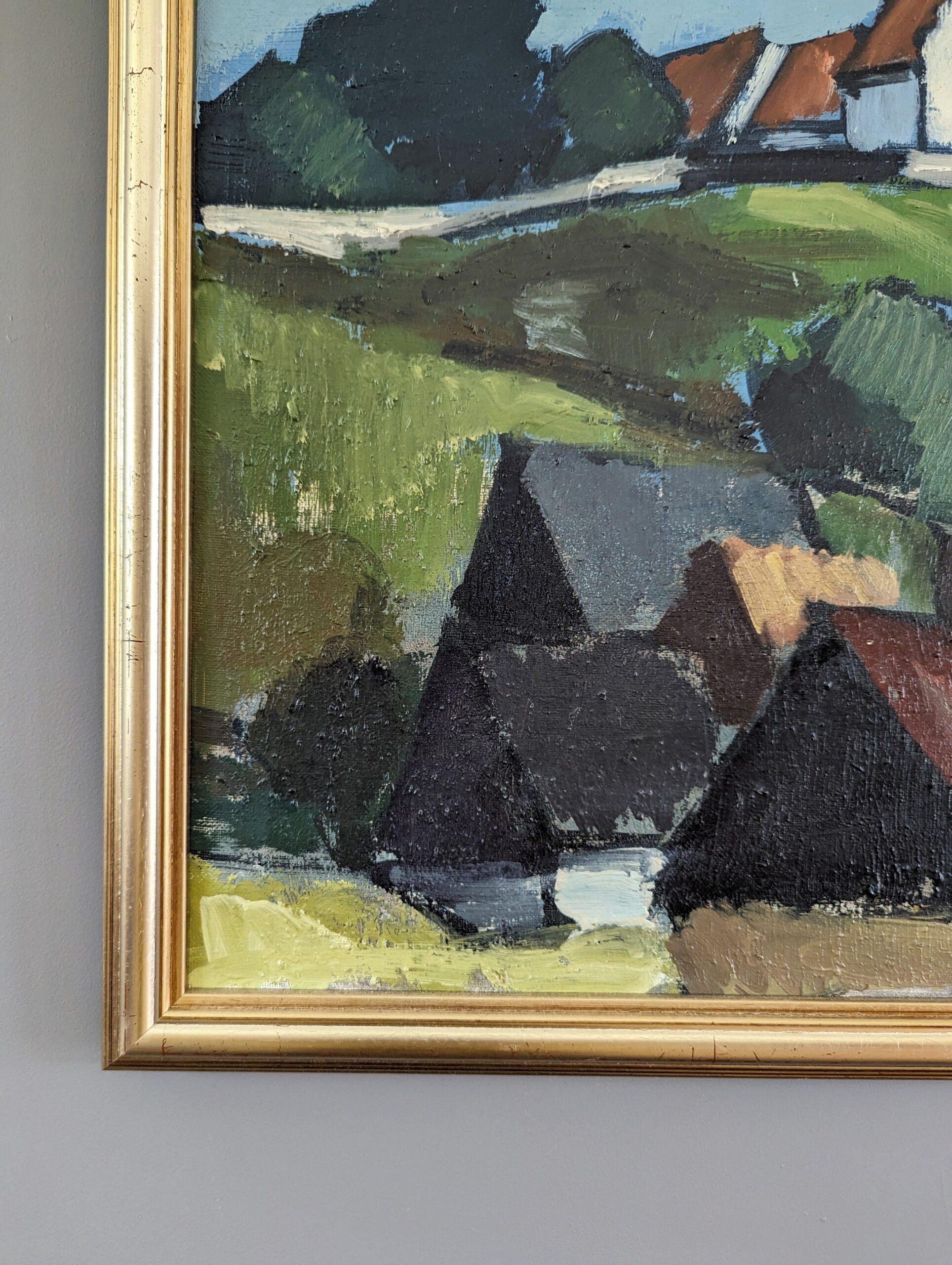 Vintage Mid-Century Swedish Expressive Landscape Oil Painting - Coastal Living For Sale 5