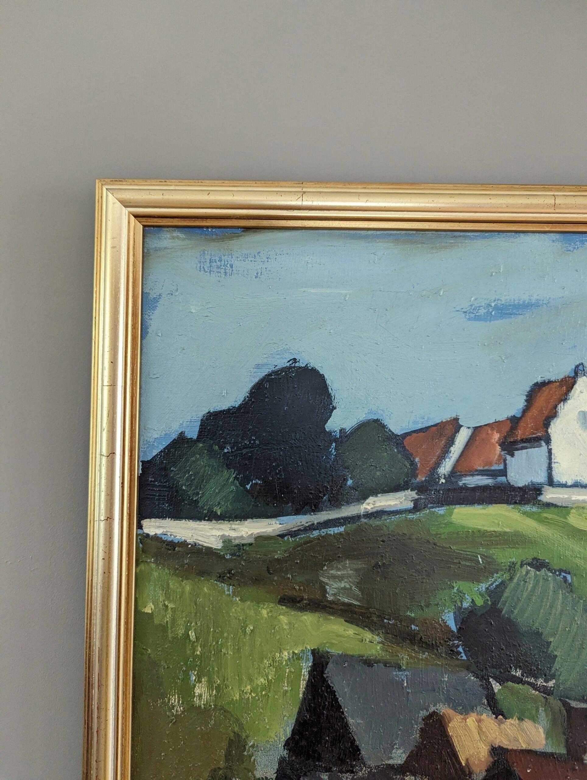 Vintage Mid-Century Swedish Expressive Landscape Oil Painting - Coastal Living For Sale 6