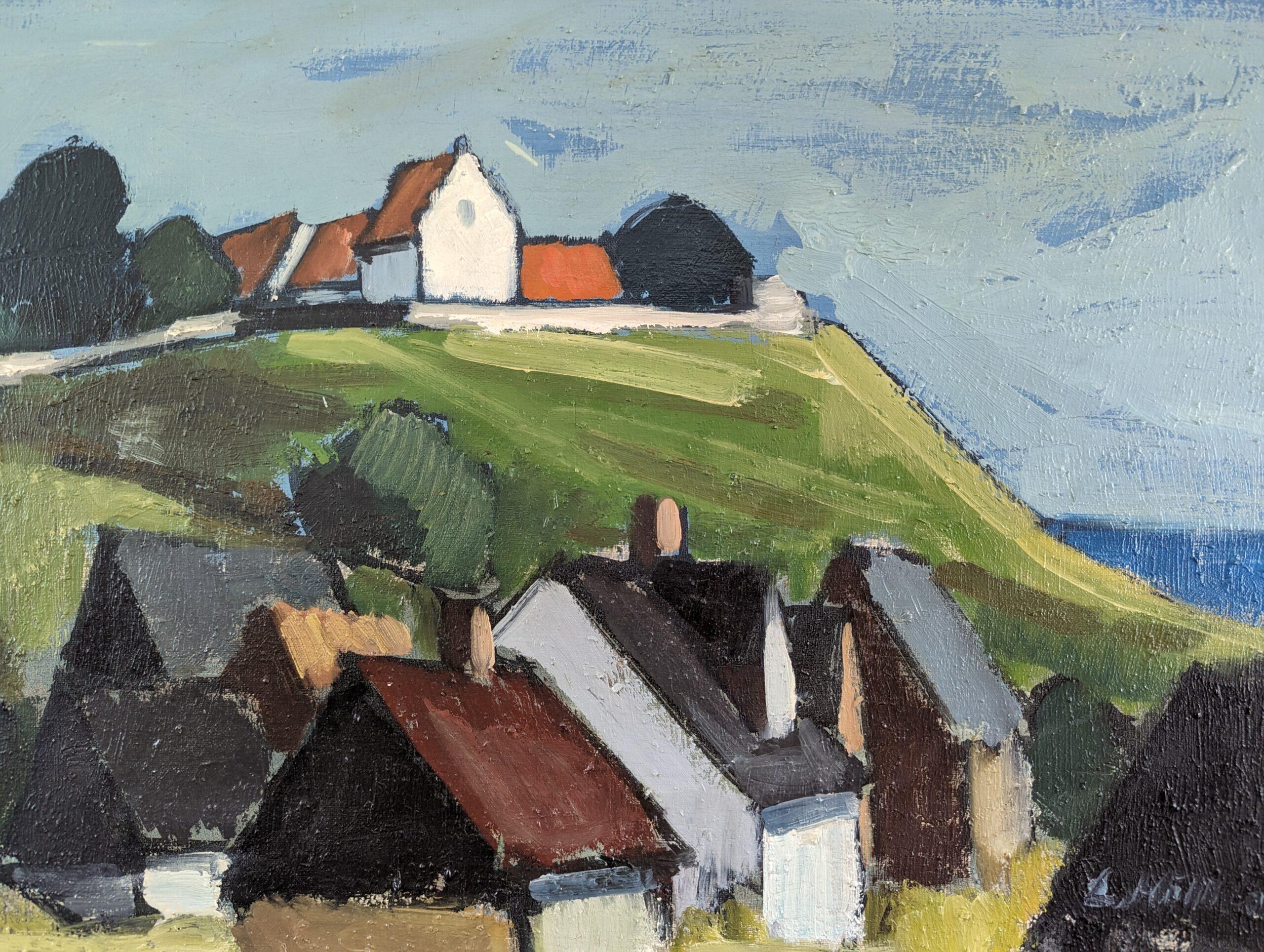 Vintage Mid-Century Swedish Expressive Landscape Oil Painting - Coastal Living For Sale 7