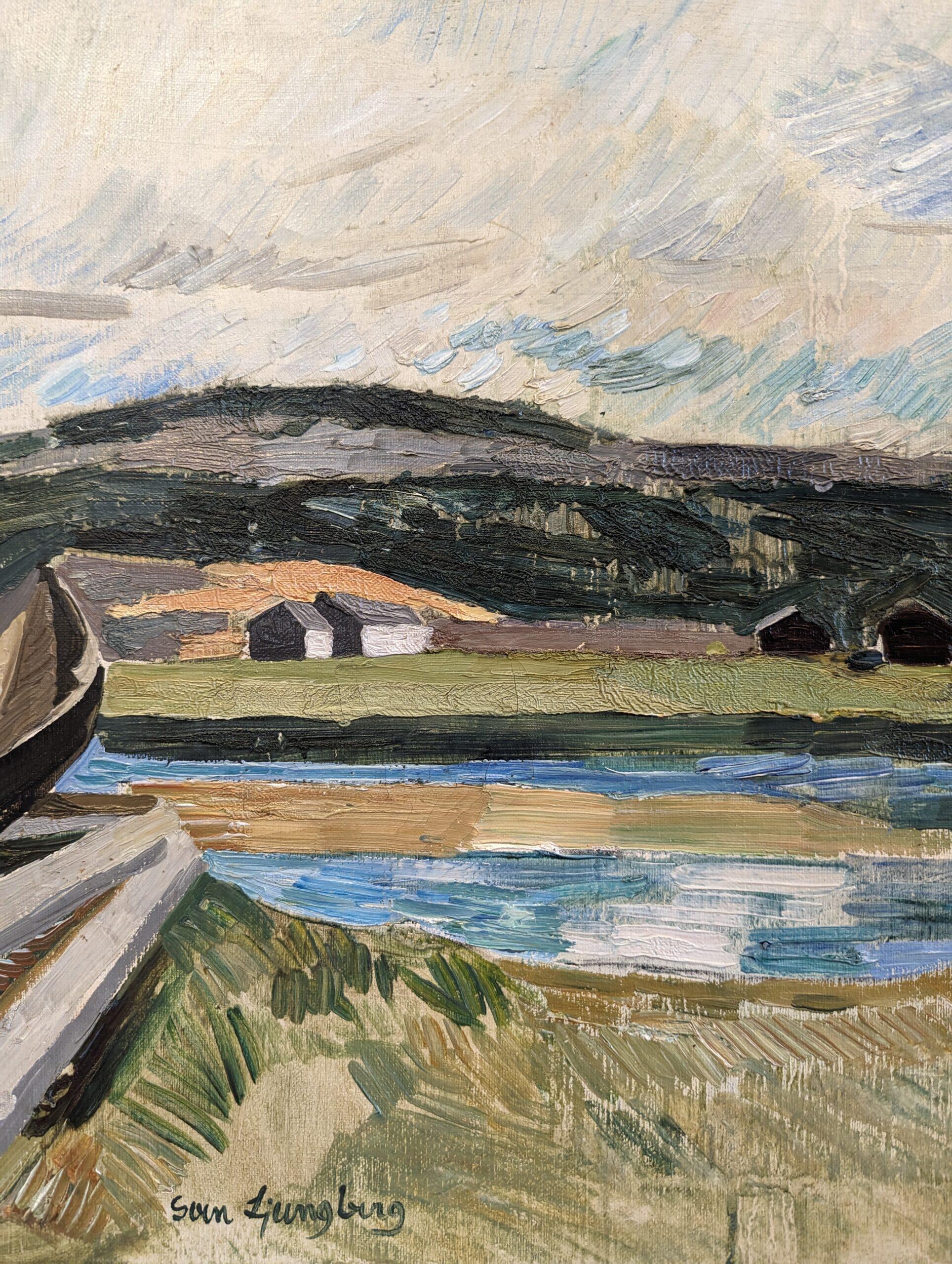 Vintage Mid-Century Swedish Expressive Landscape Oil Painting - Observe For Sale 8