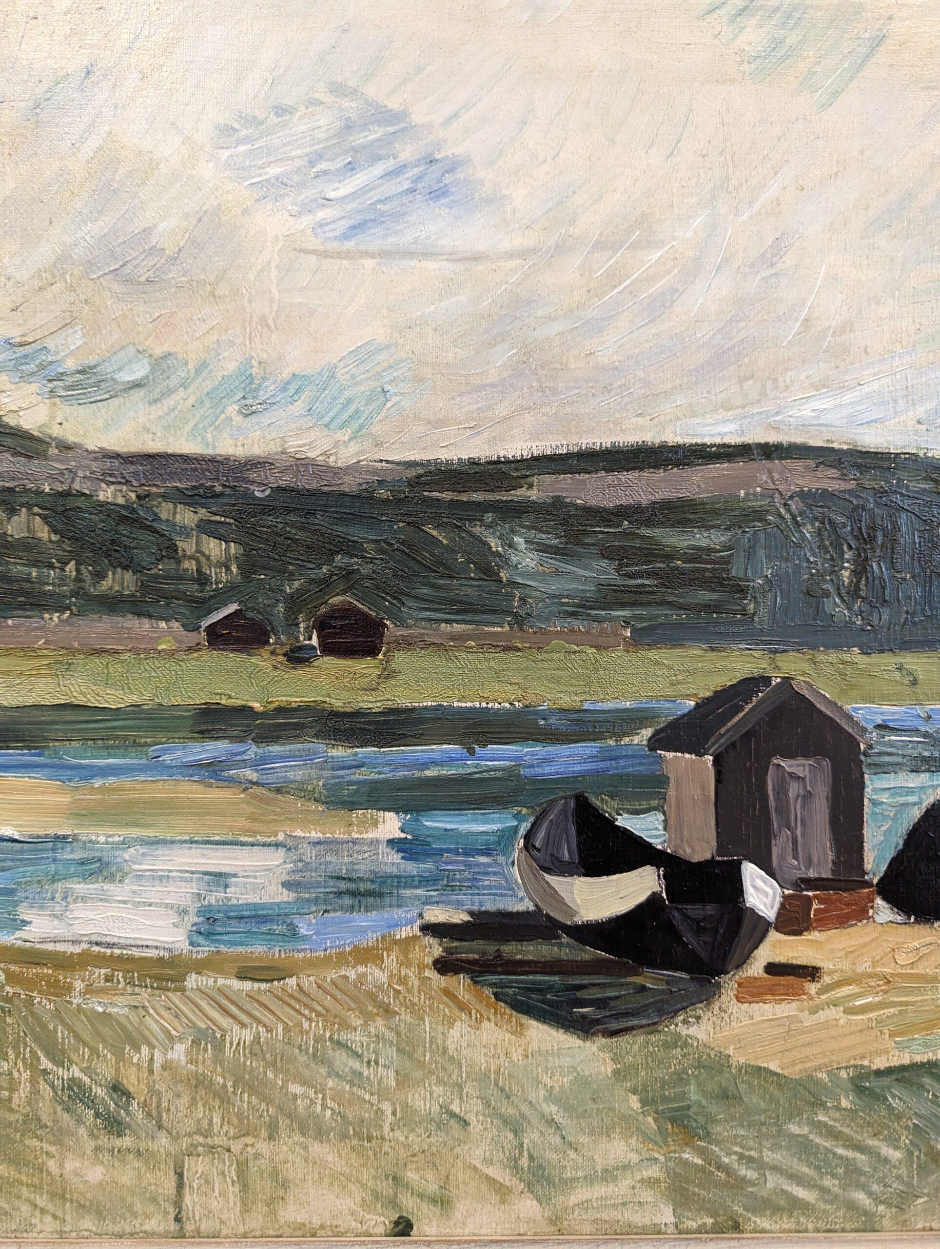 Vintage Mid-Century Swedish Expressive Landscape Oil Painting - Observe For Sale 9