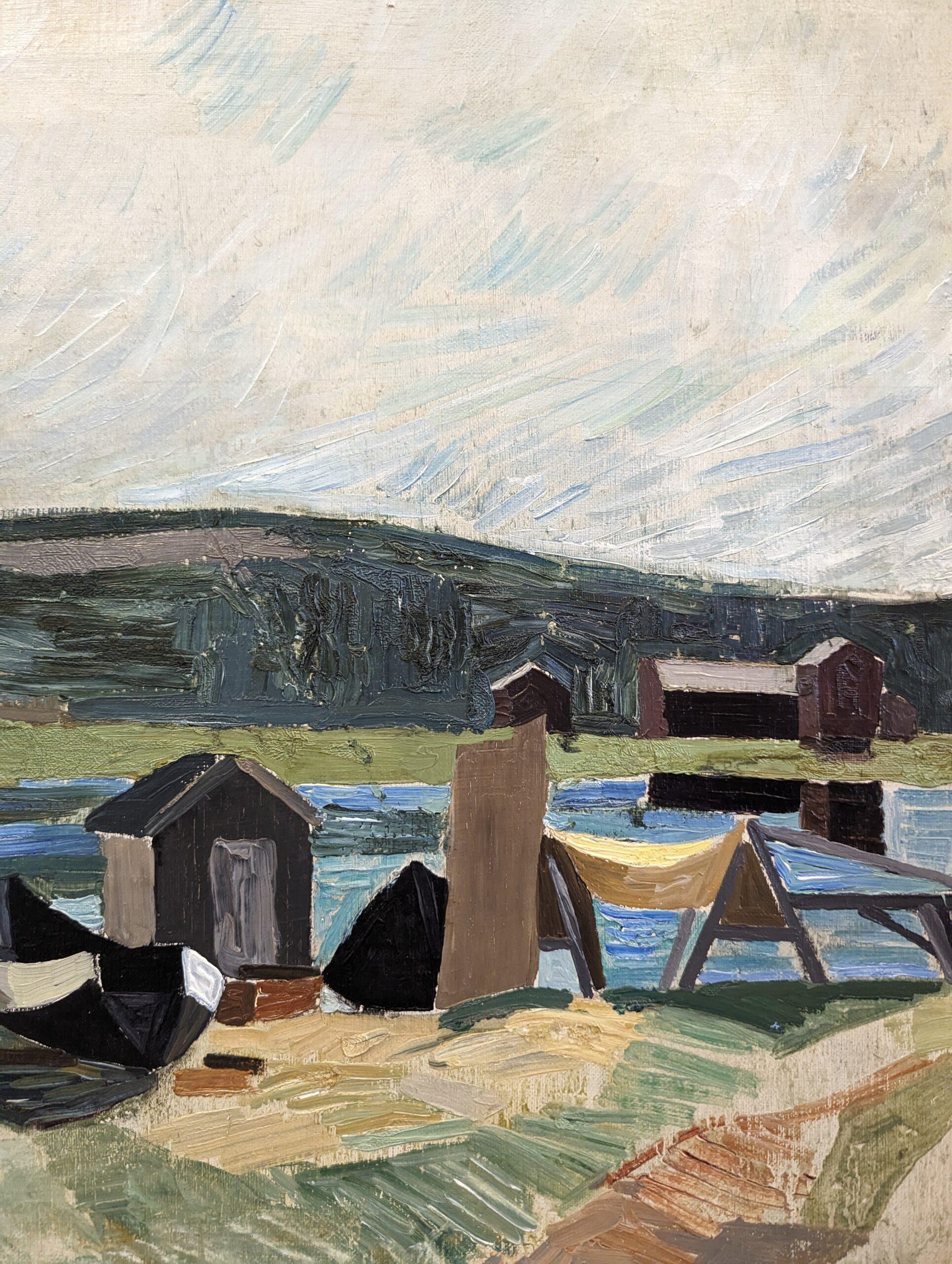 Vintage Mid-Century Swedish Expressive Landscape Oil Painting - Observe For Sale 10