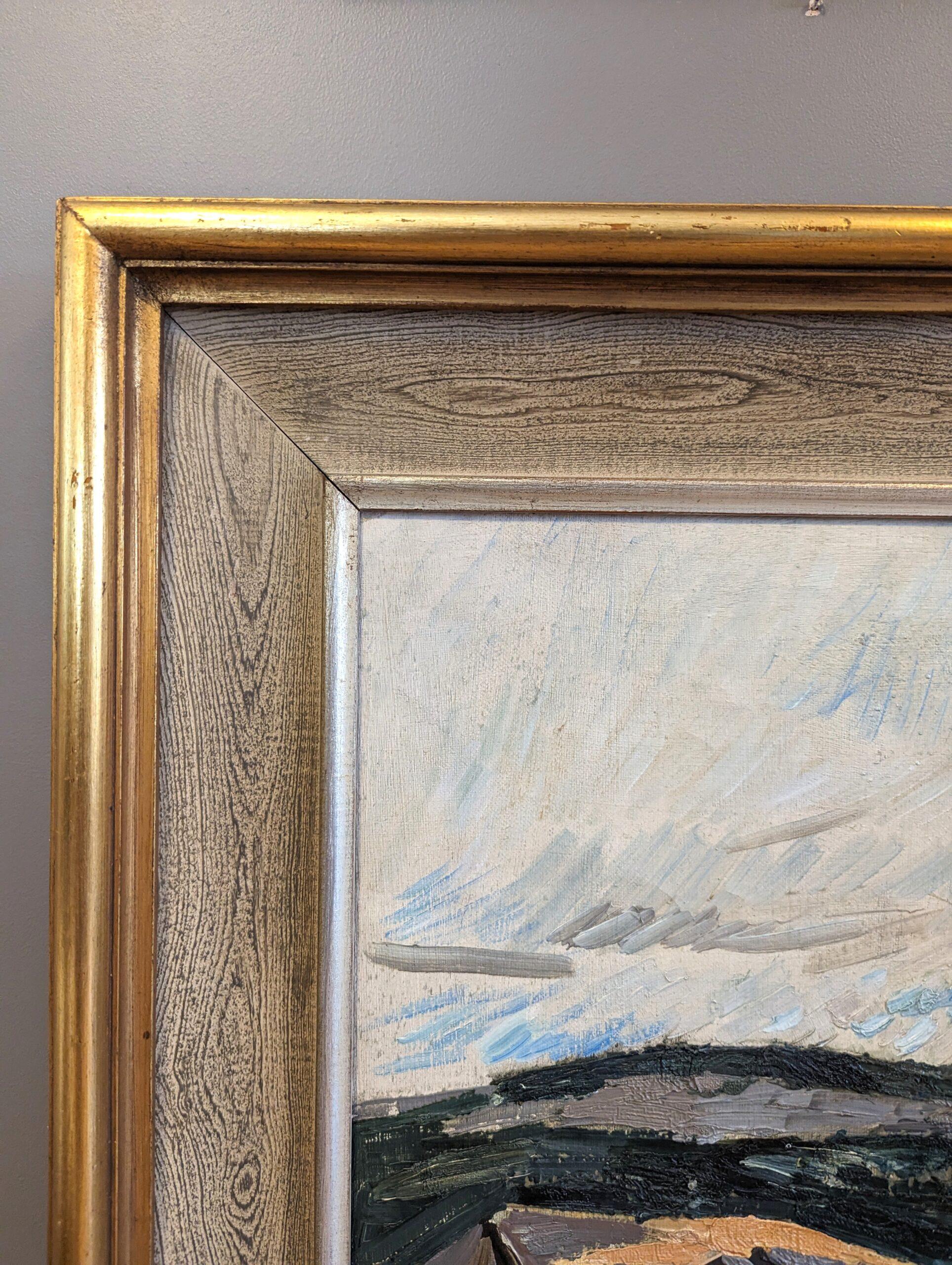 Vintage Mid-Century Swedish Expressive Landscape Oil Painting - Observe For Sale 3