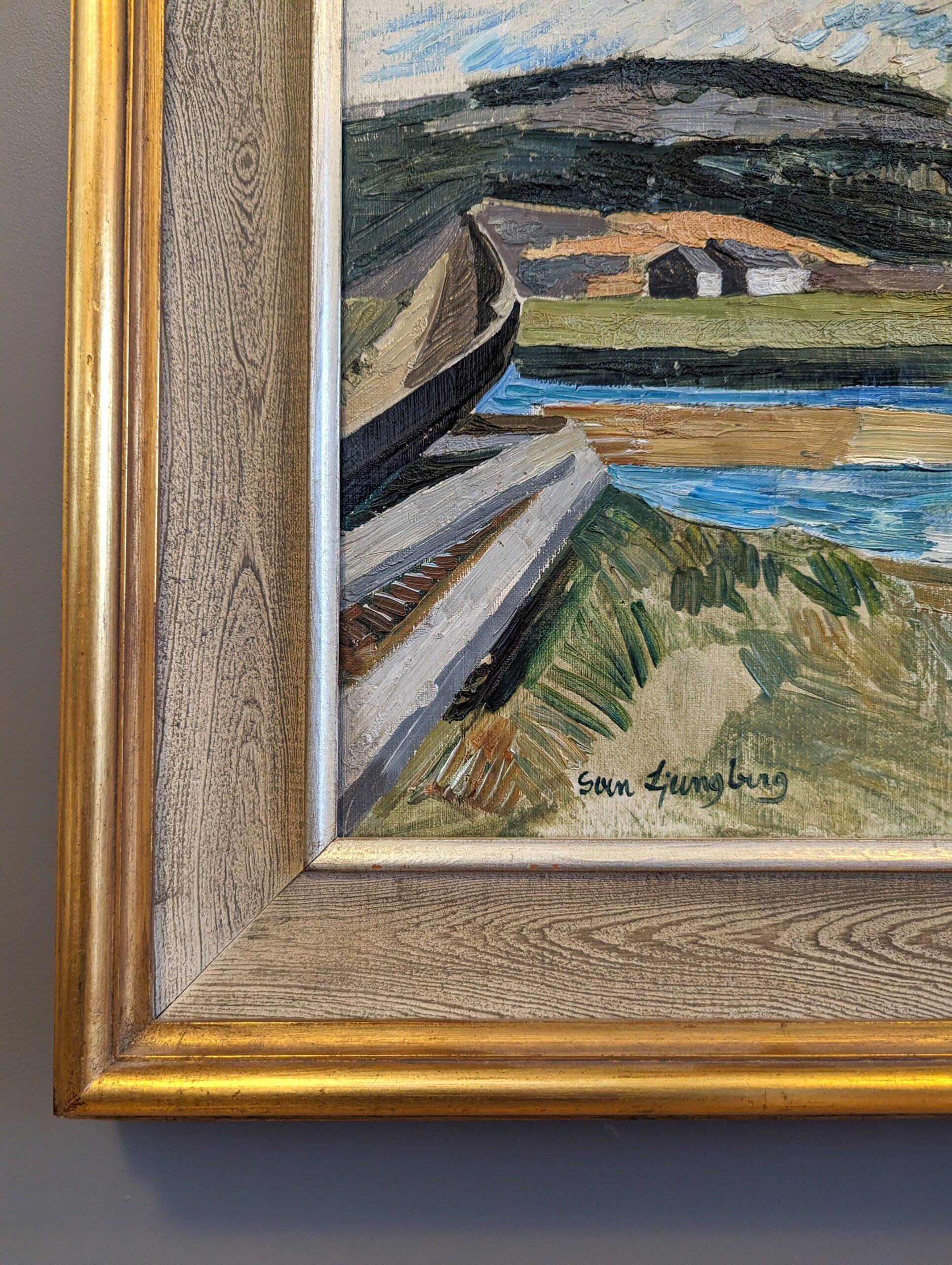 Vintage Mid-Century Swedish Expressive Landscape Oil Painting - Observe For Sale 4