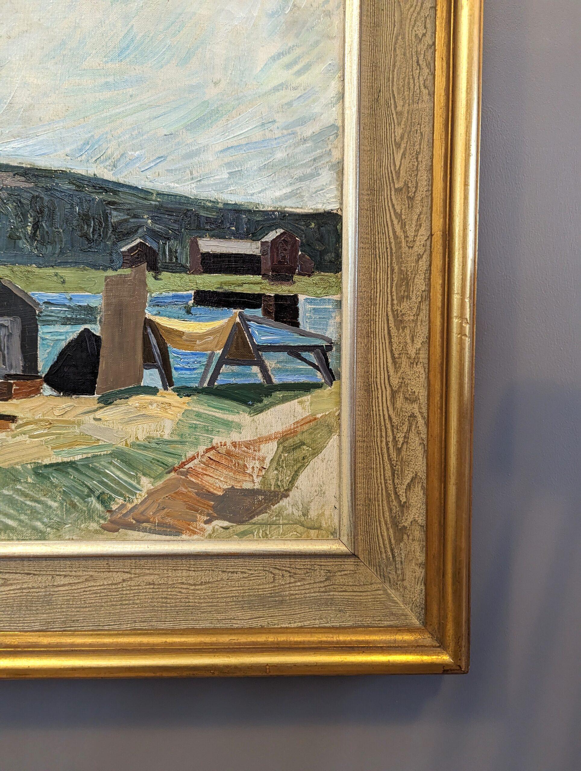 Vintage Mid-Century Swedish Expressive Landscape Oil Painting - Observe For Sale 5