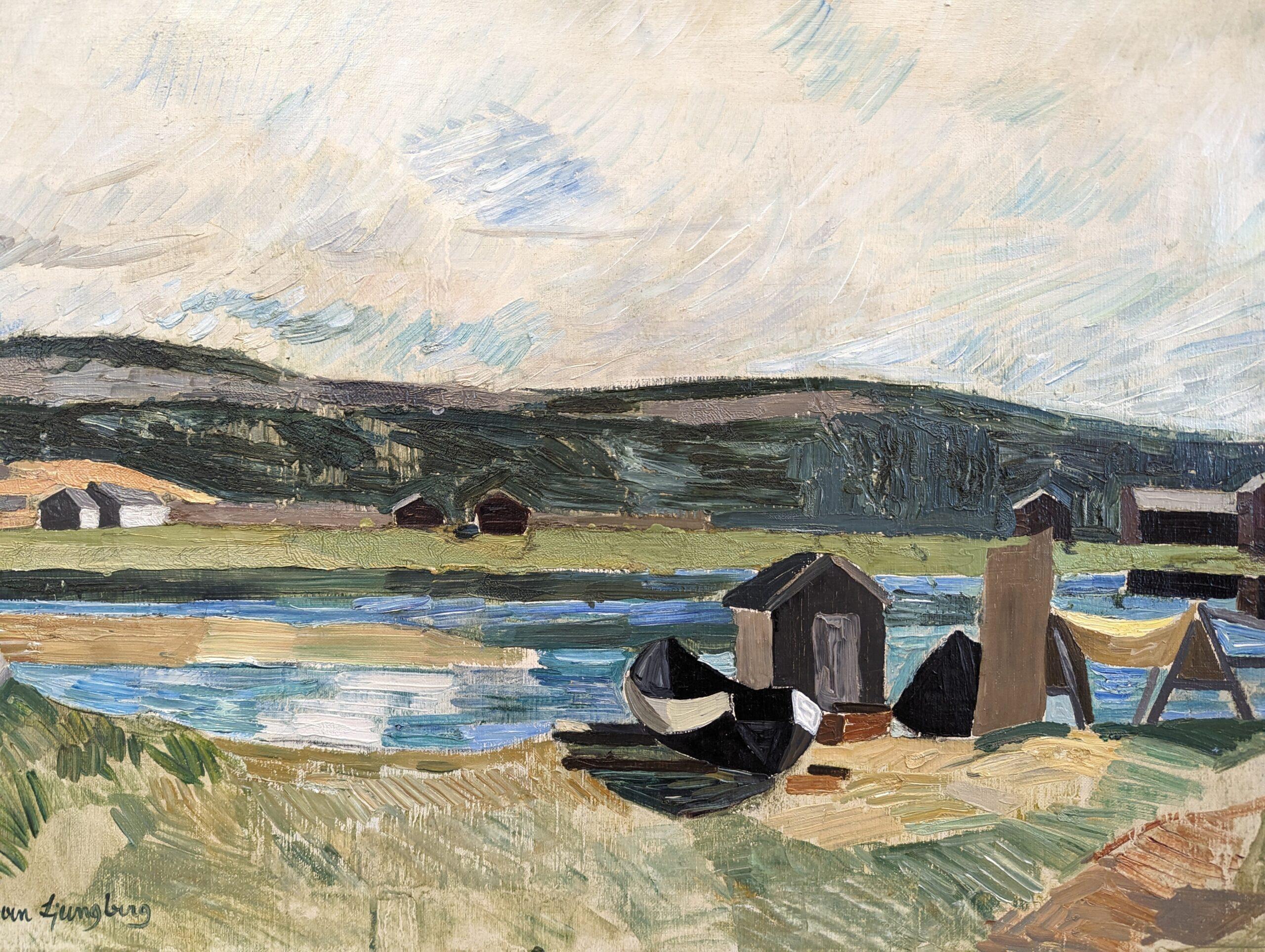 Vintage Mid-Century Swedish Expressive Landscape Oil Painting - Observe For Sale 7