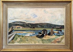 Peinture à l'huile suédoise de paysage expressionniste du milieu du siècle dernier - Observe