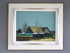 Vintage Mid Century Swedish Expressive Landschaft Ölgemälde - Quiet Farmstead