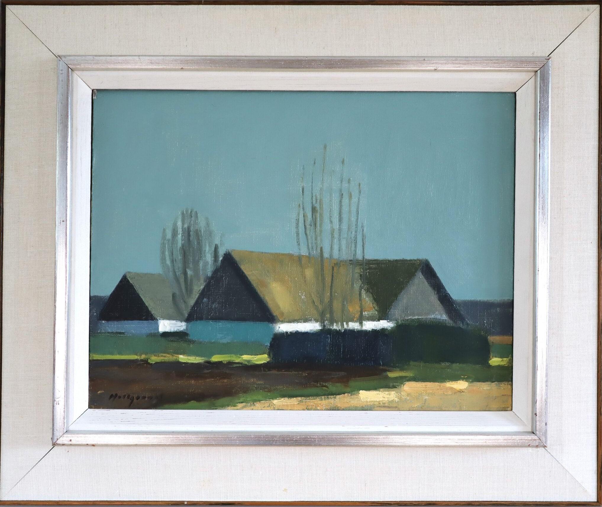 Vintage Mid Century Swedish Expressive Landscape Oil Painting - Quiet Farmstead