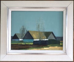 Vintage Mid Century Swedish Expressive Landschaft Ölgemälde - Quiet Farmstead