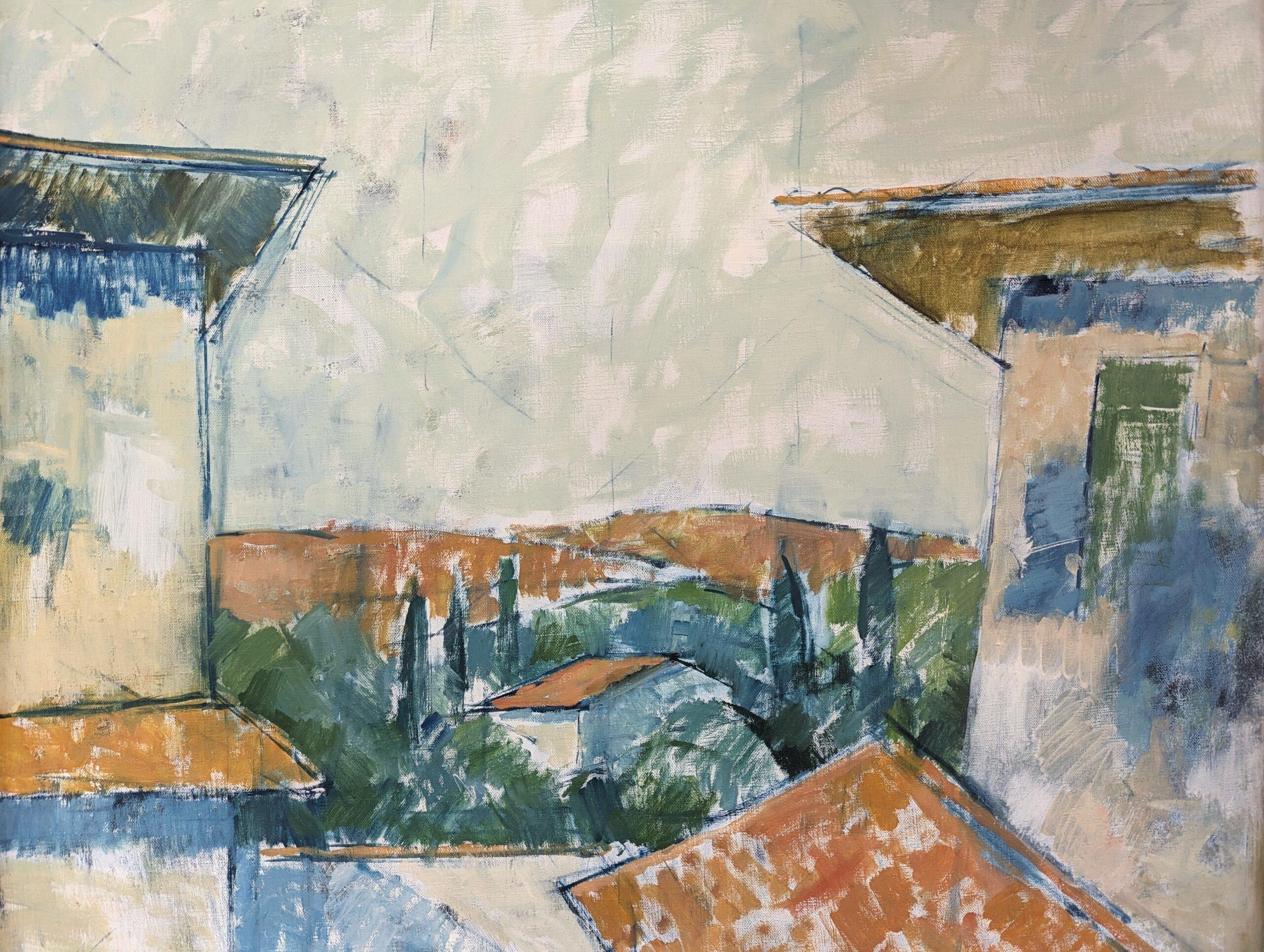 Vintage Mid-Century Swedish Expressive Landscape Oil Painting - Rustic Houses For Sale 8