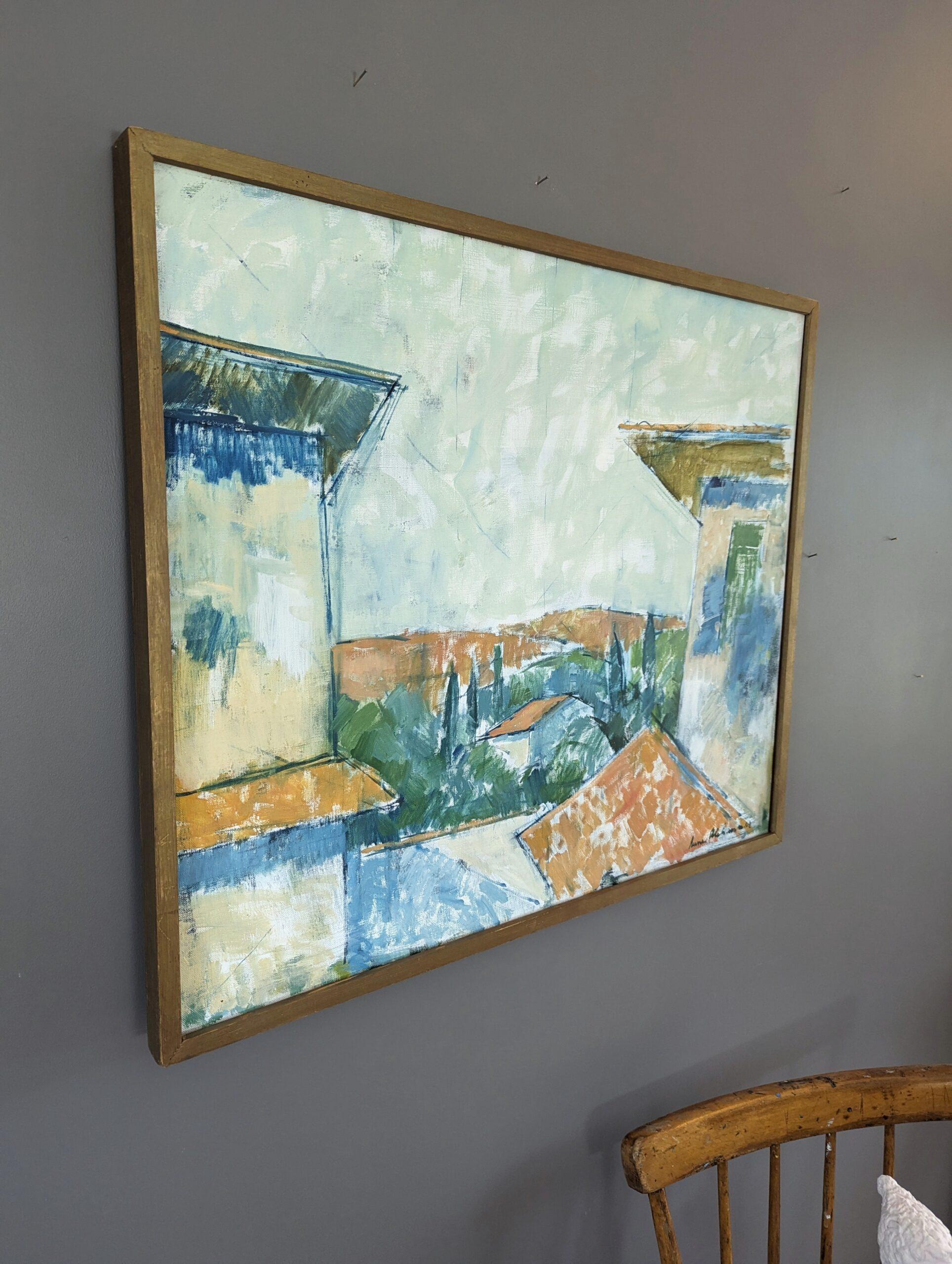 Vintage Mid-Century Swedish Expressive Landscape Oil Painting - Rustic Houses For Sale 1