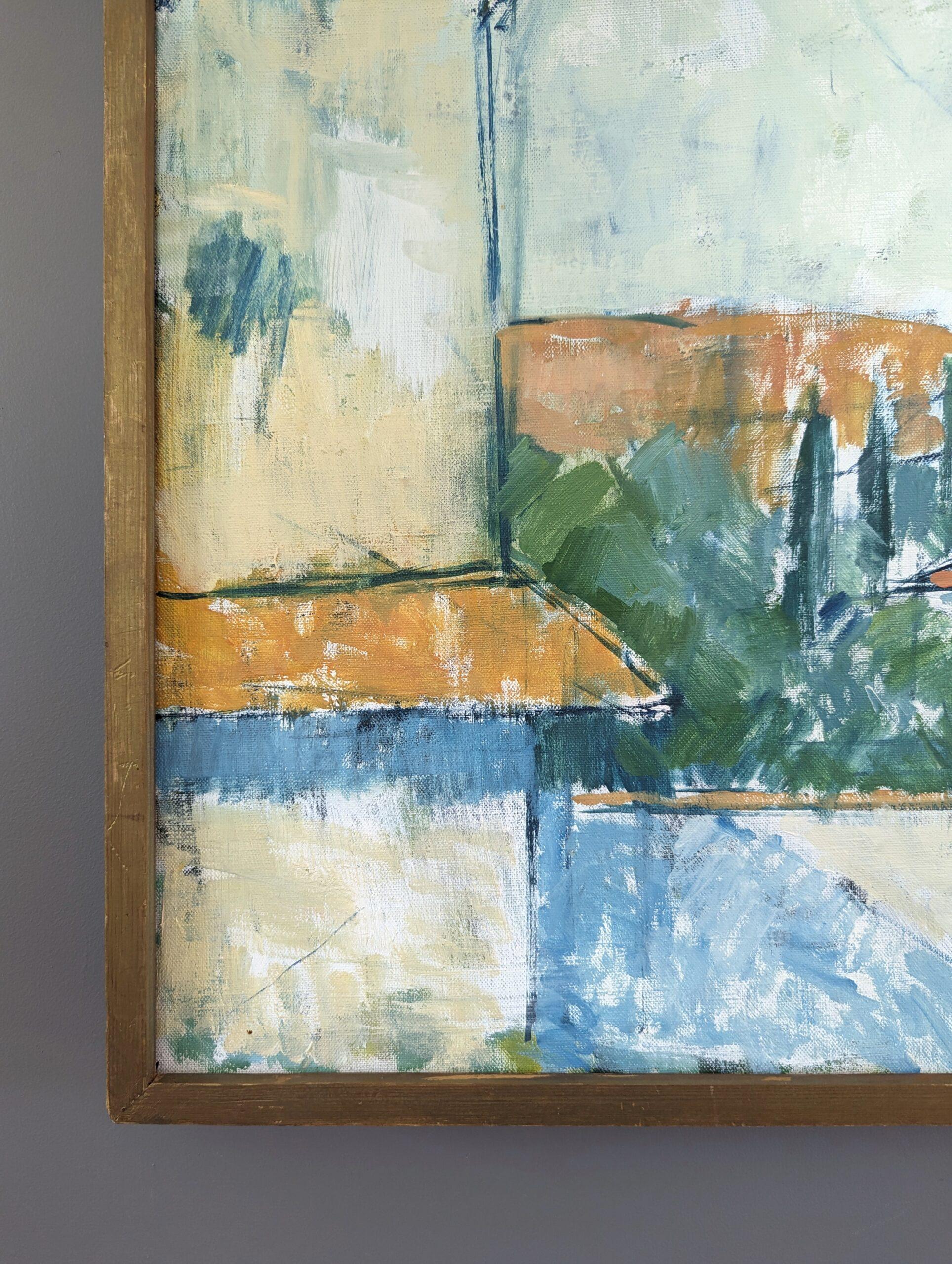 Vintage Mid-Century Swedish Expressive Landscape Oil Painting - Rustic Houses For Sale 3