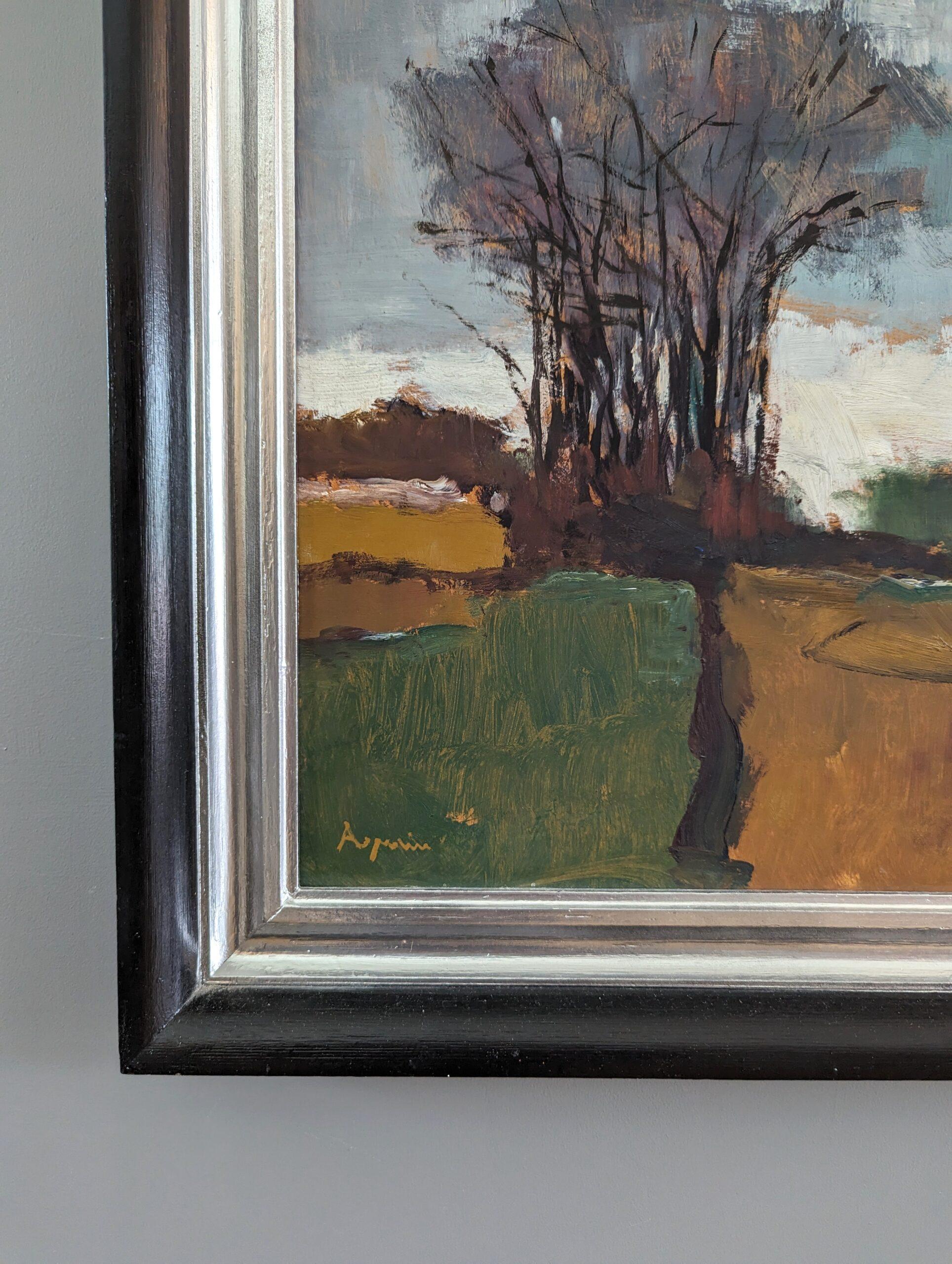 Pintura al óleo sueca vintage de mediados de siglo sobre un paisaje expresivo - The Grove 1