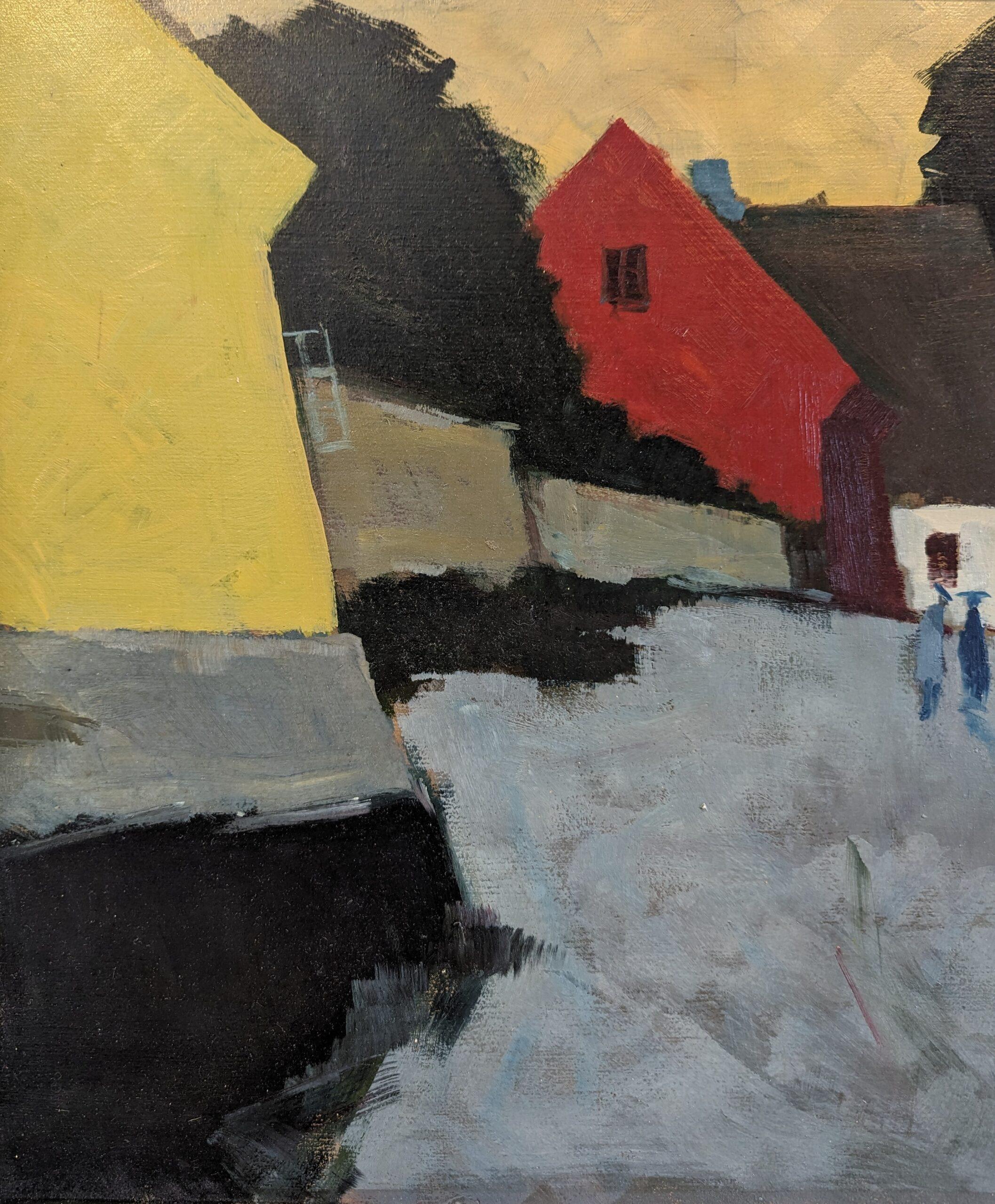 Pittura ad olio su paesaggio espressivo svedese della metà del secolo scorso - Passeggiata al crepuscolo 8