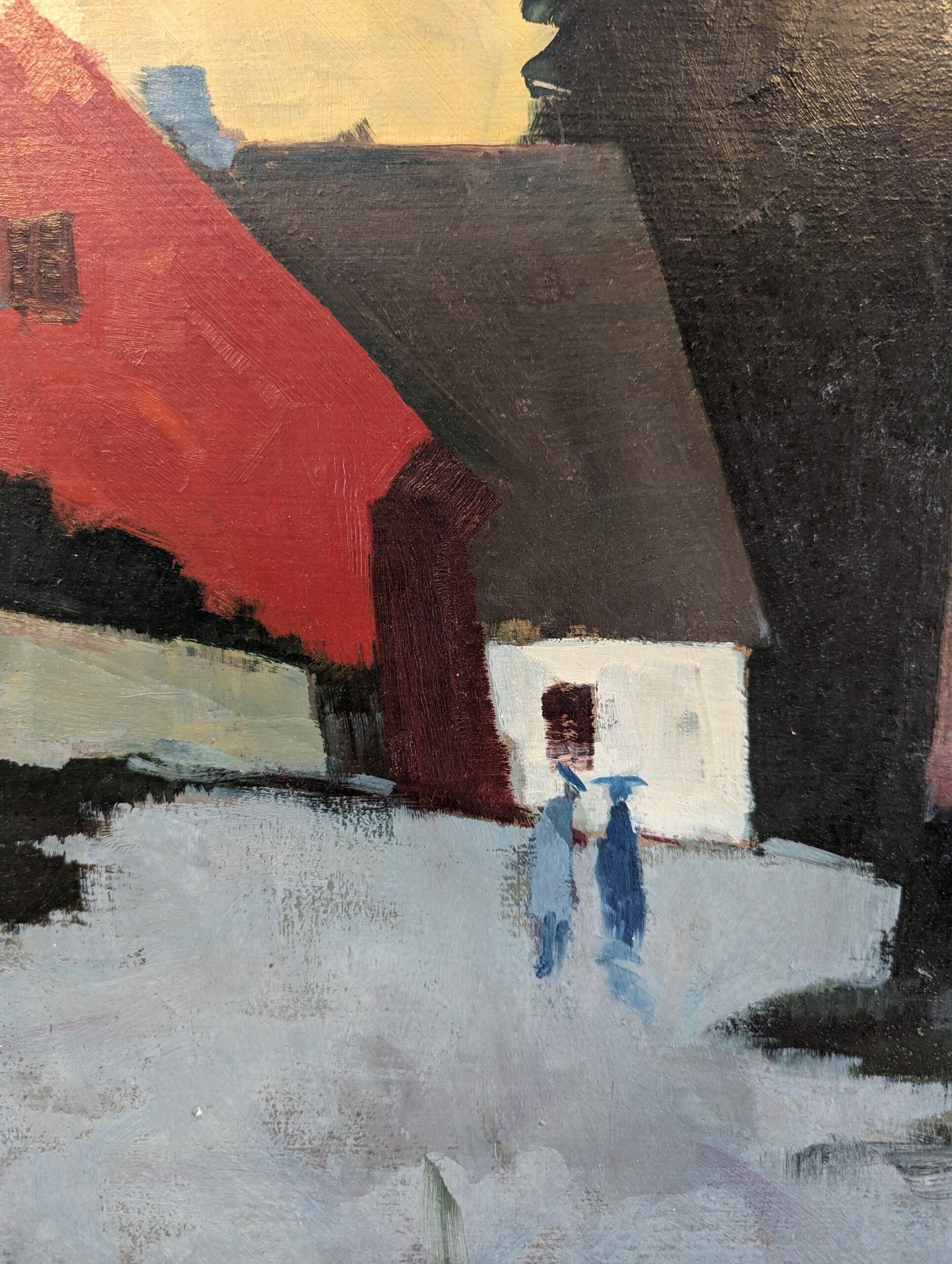 Pittura ad olio su paesaggio espressivo svedese della metà del secolo scorso - Passeggiata al crepuscolo 9