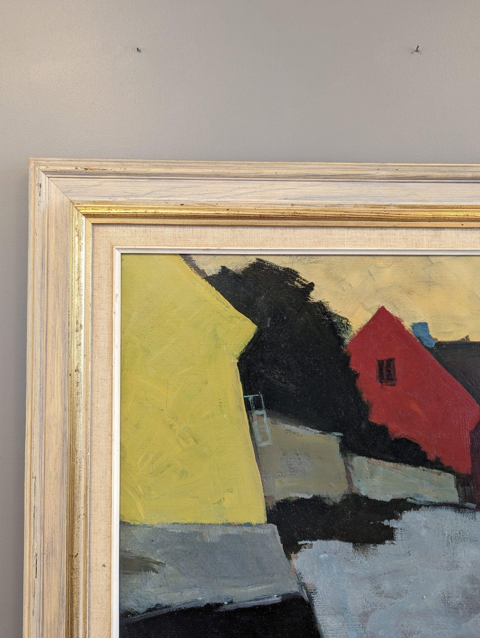 Pittura ad olio su paesaggio espressivo svedese della metà del secolo scorso - Passeggiata al crepuscolo 2