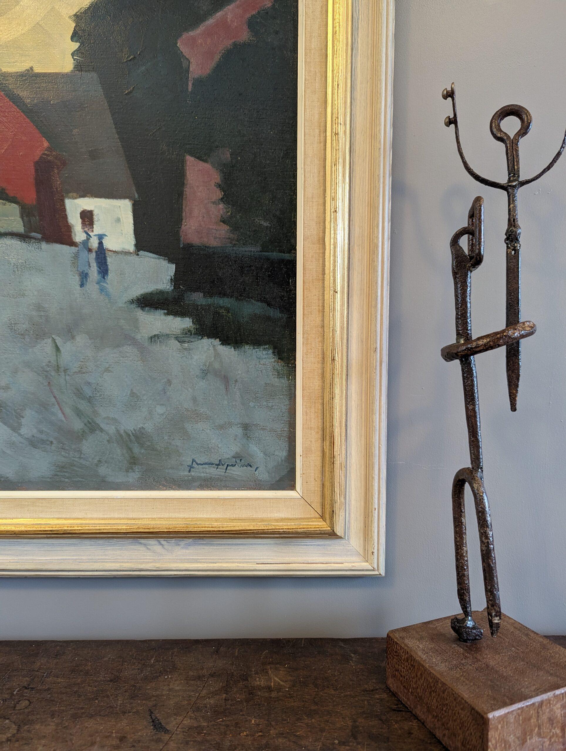 Pittura ad olio su paesaggio espressivo svedese della metà del secolo scorso - Passeggiata al crepuscolo 4