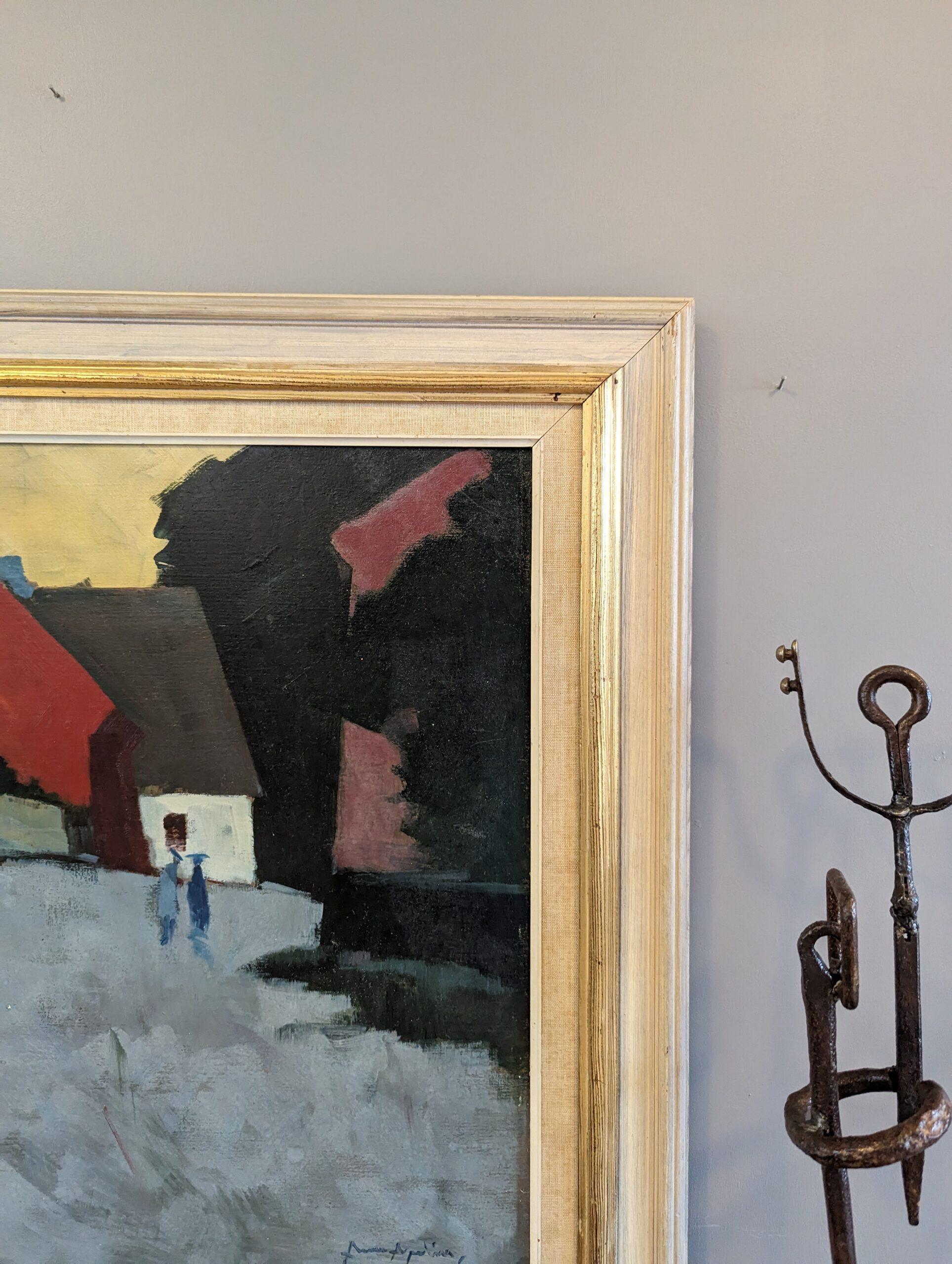 Pittura ad olio su paesaggio espressivo svedese della metà del secolo scorso - Passeggiata al crepuscolo 5