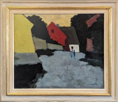 Peinture à l'huile suédoise de paysage expressif du milieu du siècle dernier - Twilight Stroll