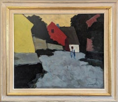 Vintage Mid-Century Swedish Expressive Landscape Oil Painting - Twilight Stroll