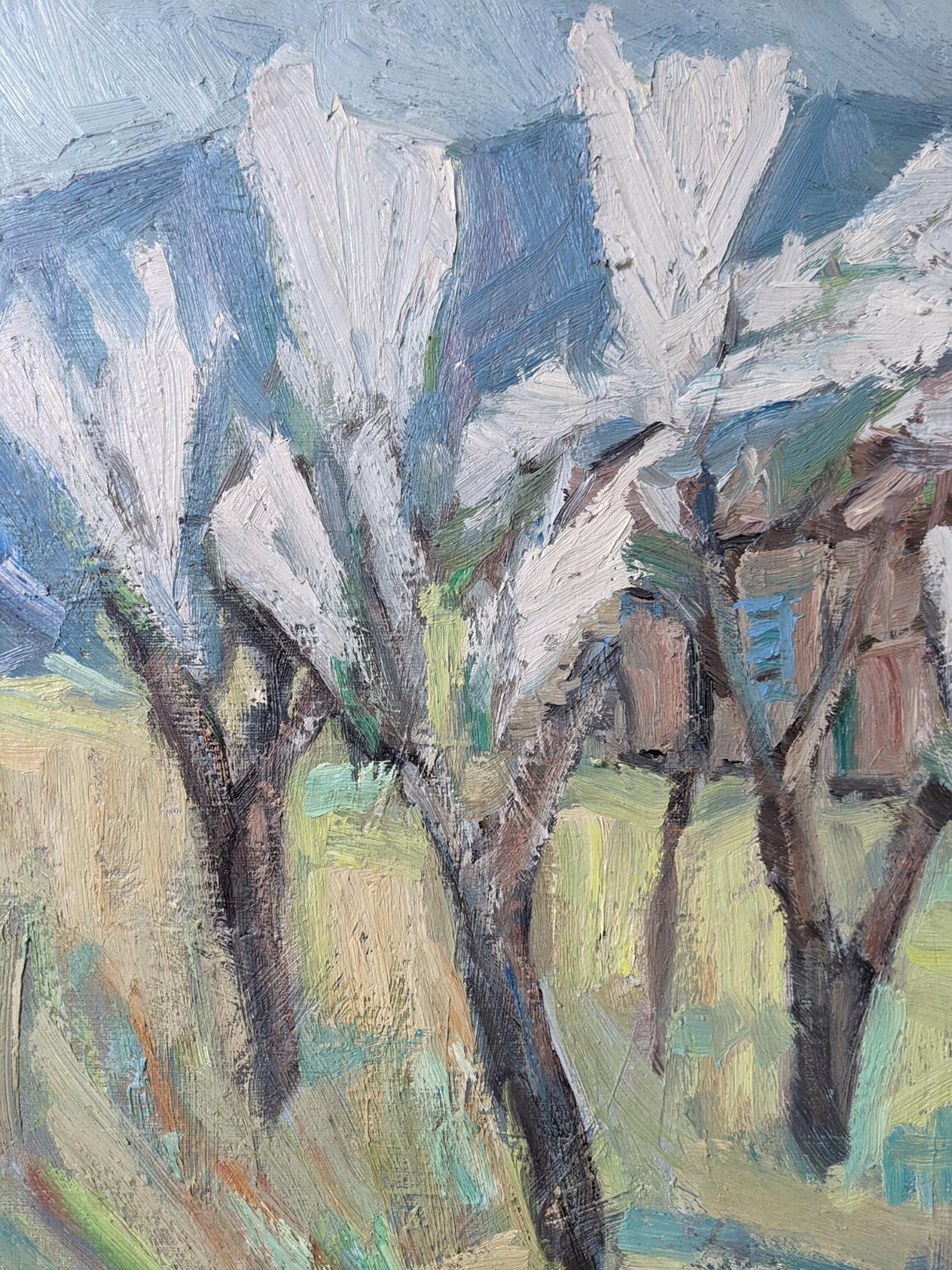 Vintage Mid-Century Swedish Expressive Landscape Oil Painting - White Trees 6