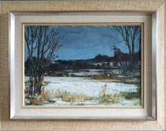 Vintage Mid Century Swedish Expressive Landscape Oil Painting - Winter Light