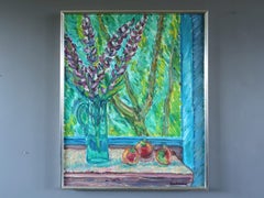 Vintage Mid Century Swedish Expressive Still Life Oil Painting -Lavender & Fruit